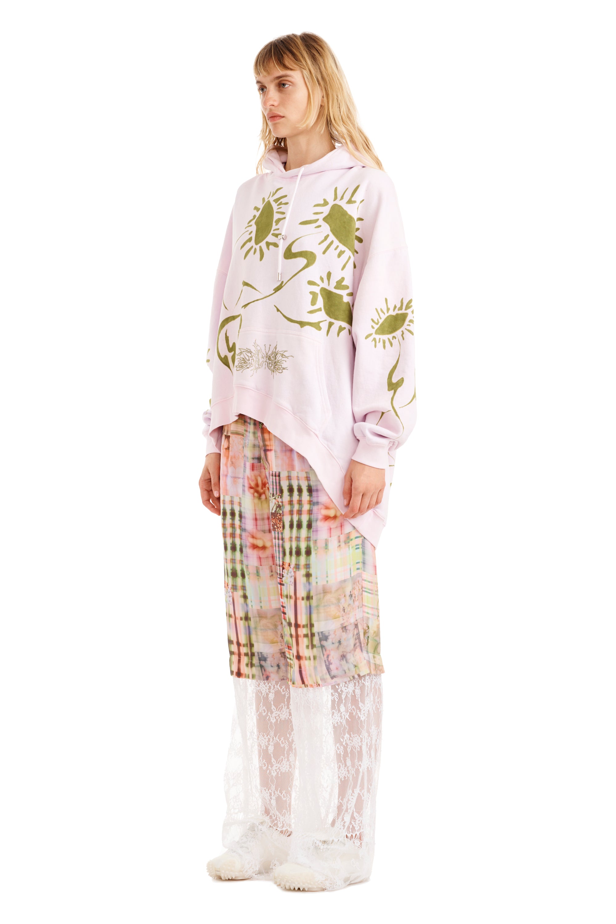 PINK DAISY WAVE HEM HOODIE