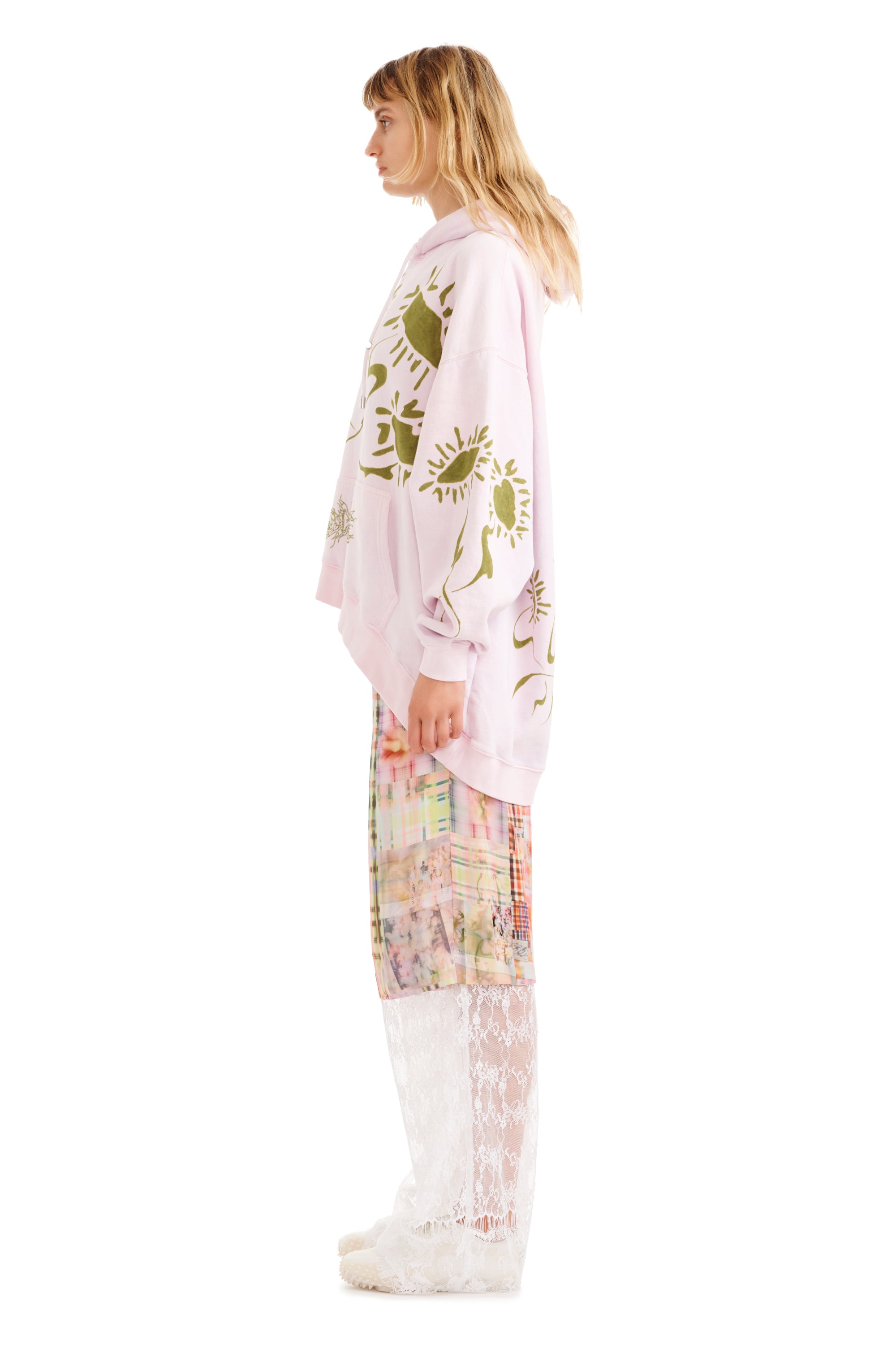 PINK DAISY WAVE HEM HOODIE