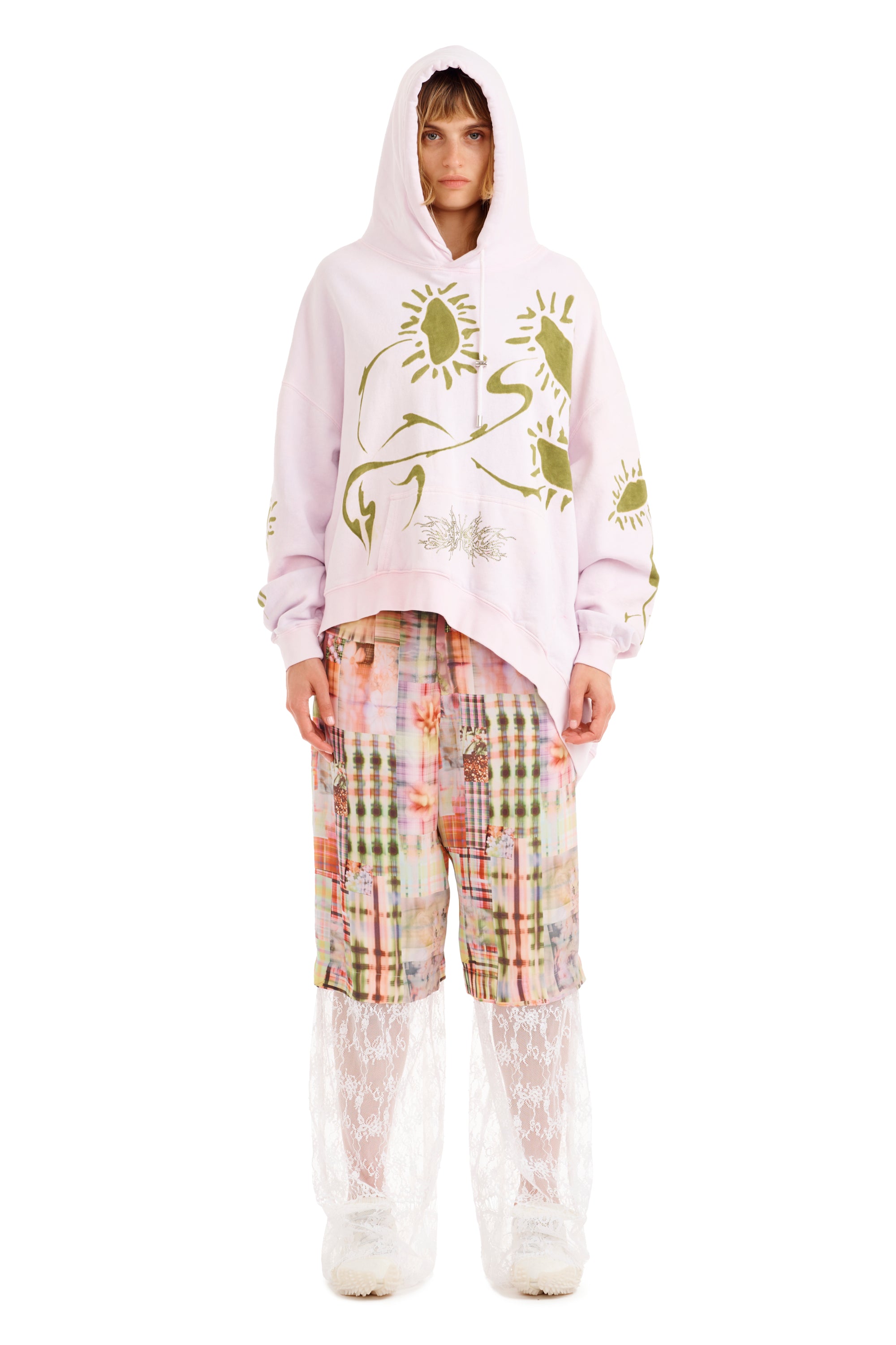 PINK DAISY WAVE HEM HOODIE