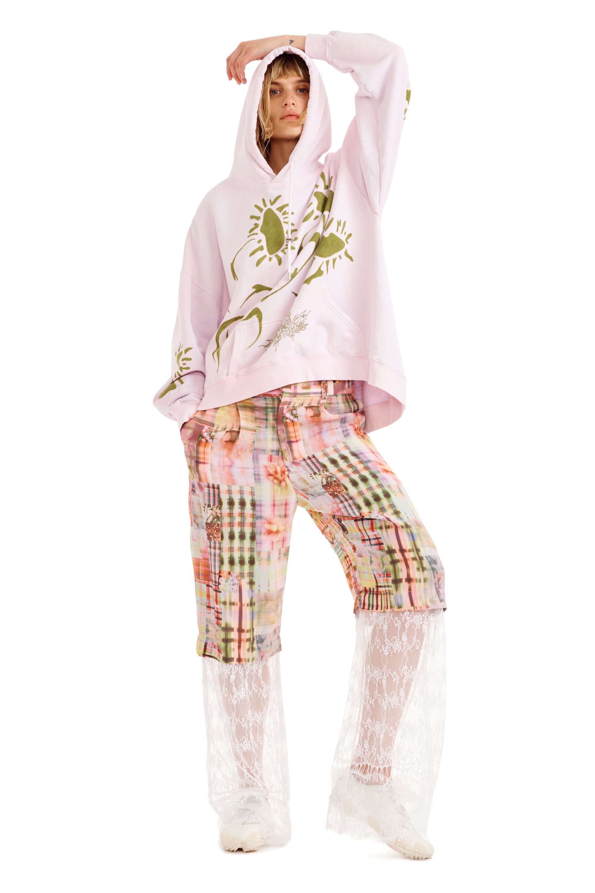 PINK DAISY WAVE HEM HOODIE