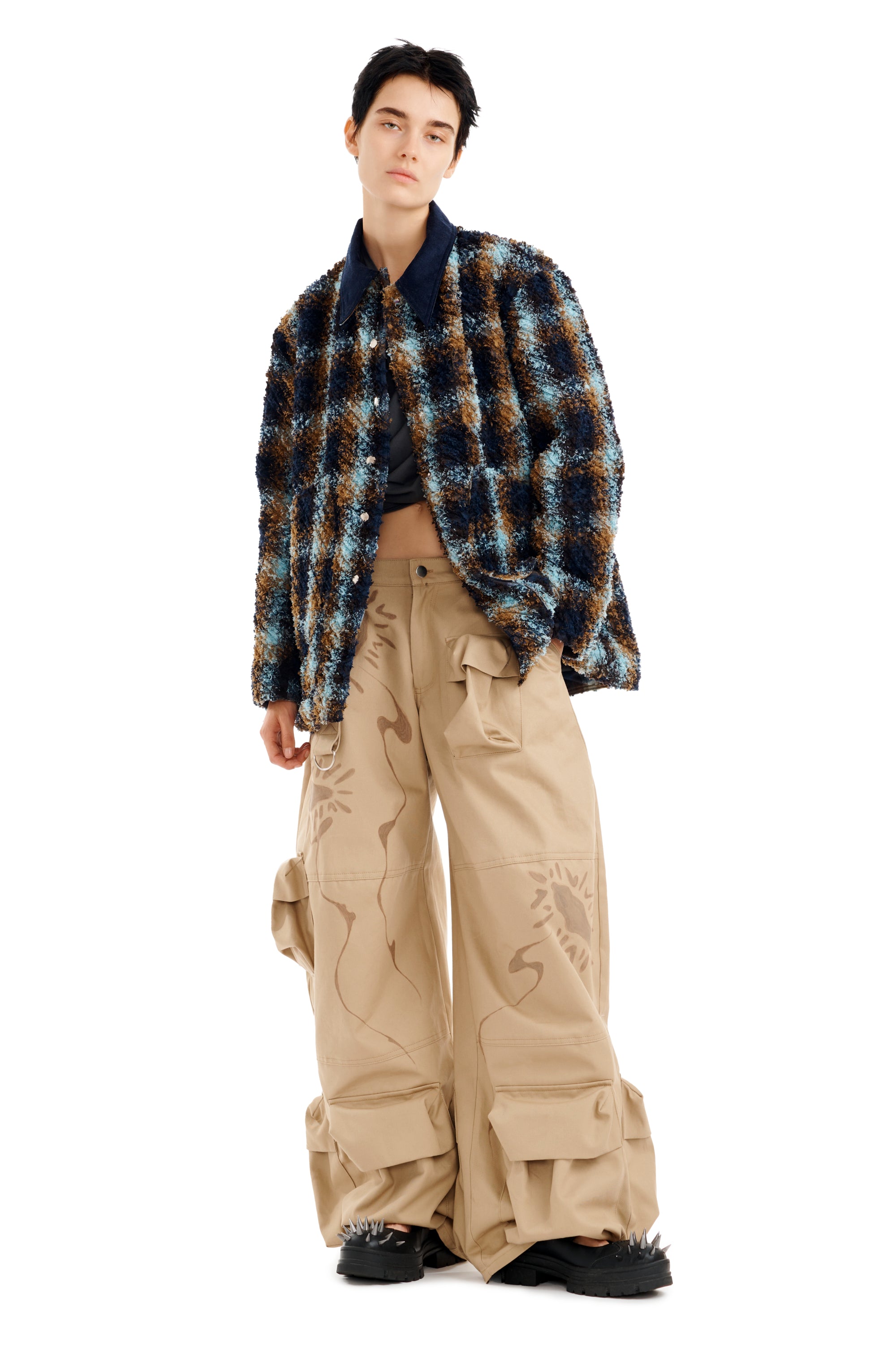 NAVY CAMEL PLAID STABLE JACKET