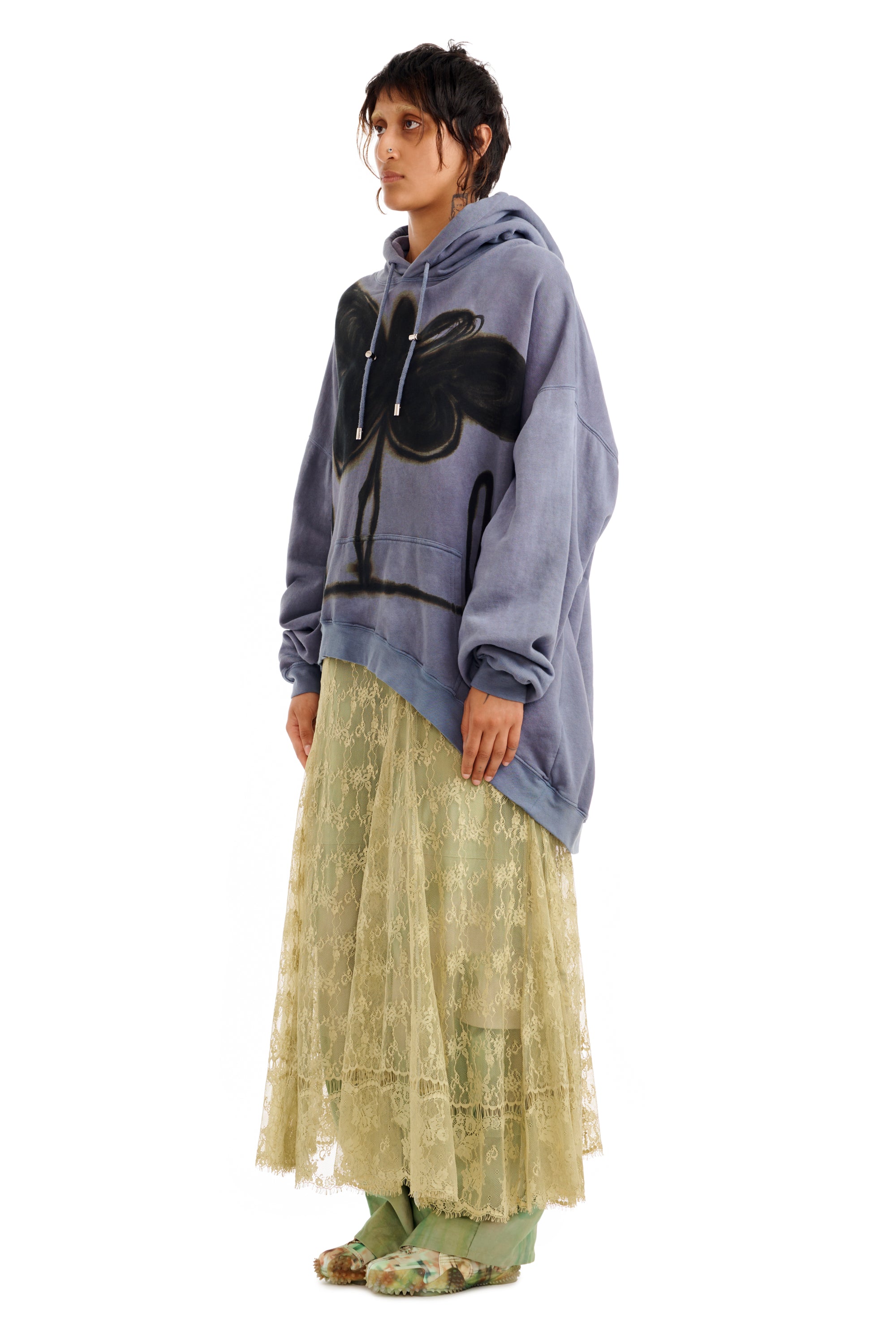 MIDNIGHT FLOWER POT WAVE HEM HOODIE