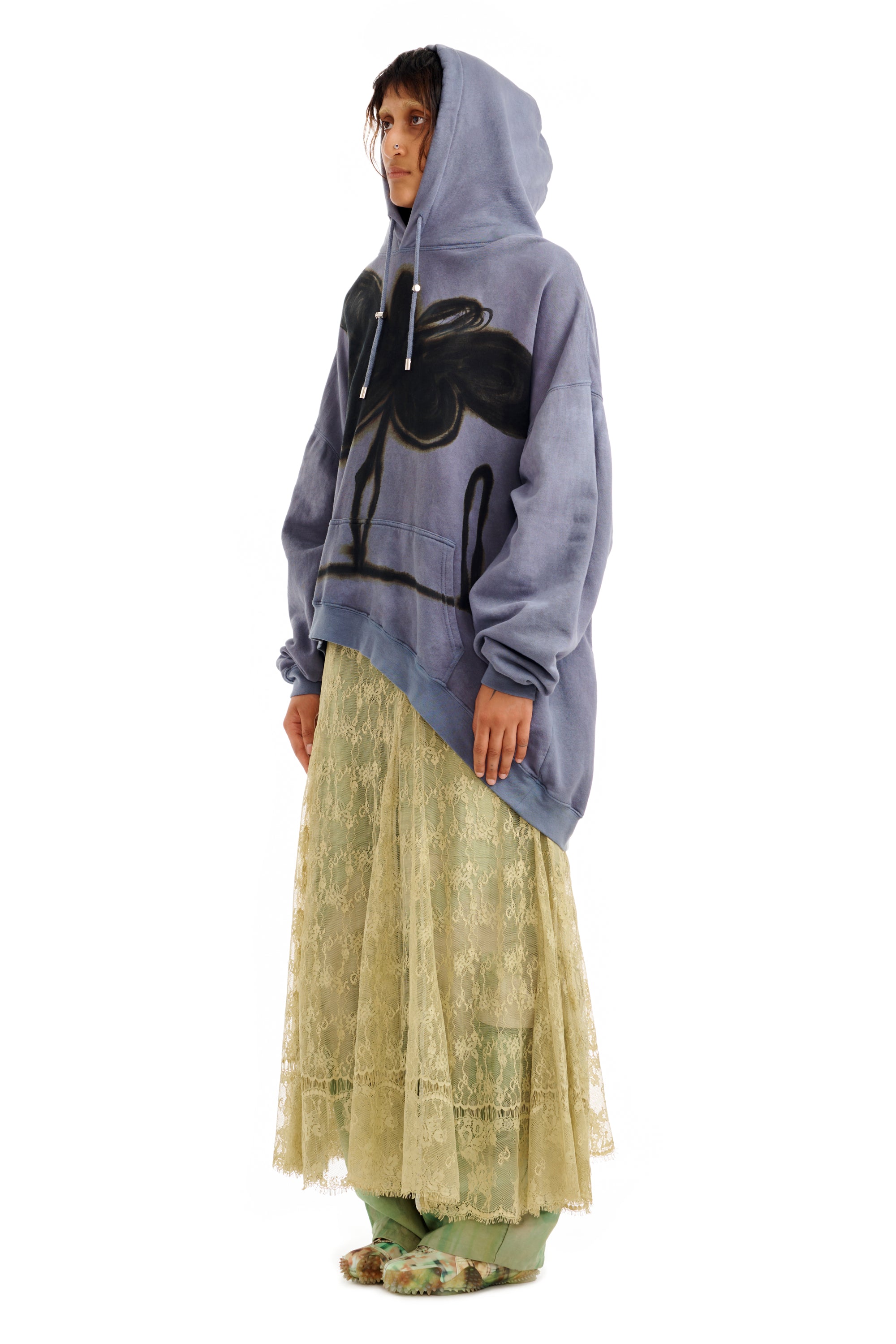 MIDNIGHT FLOWER POT WAVE HEM HOODIE