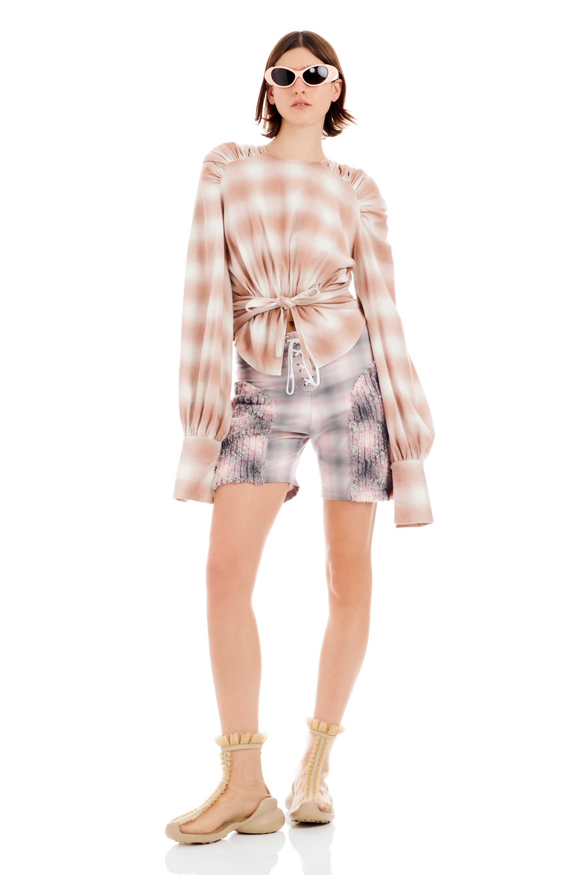 PEACH PLAID IRIS TOP