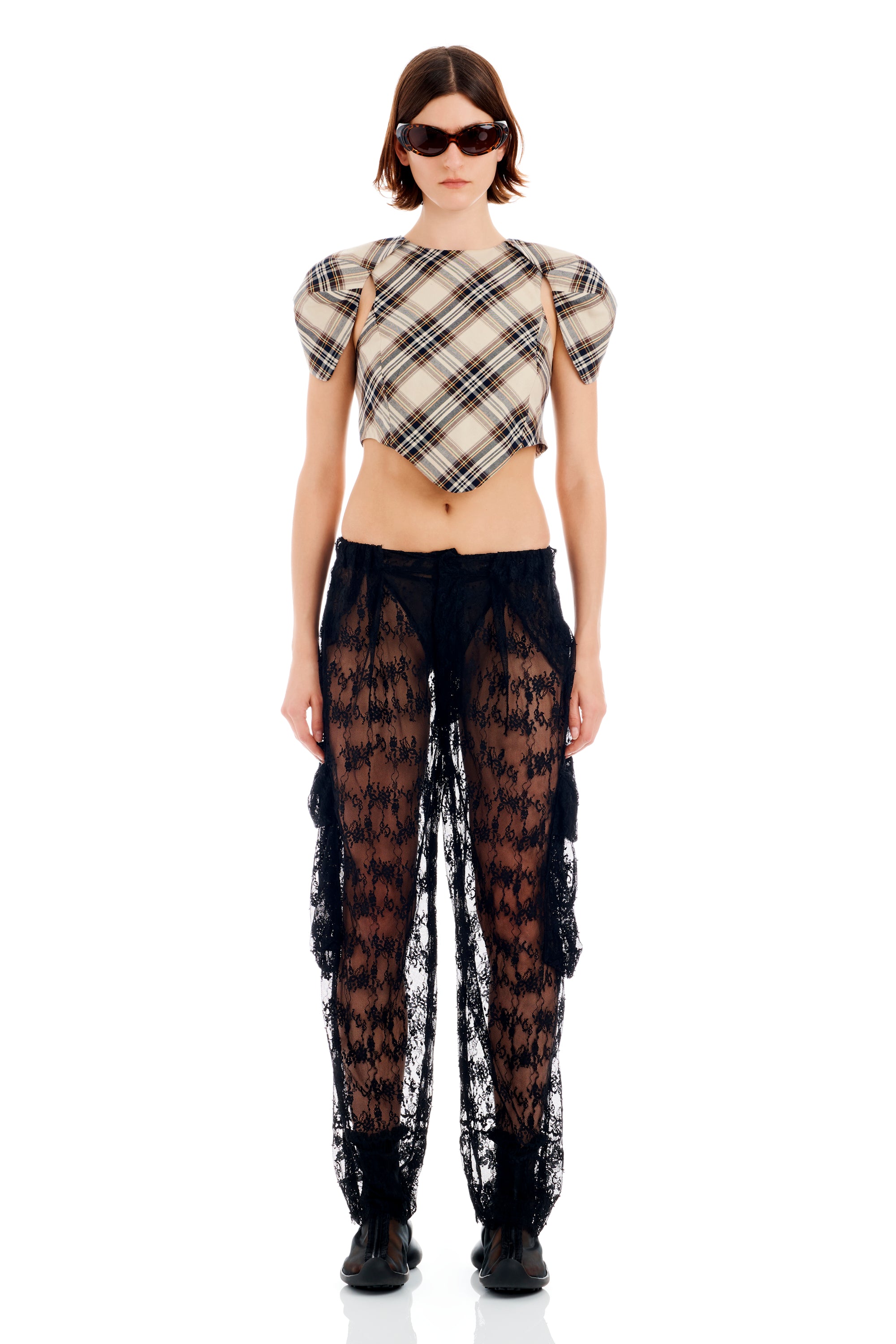 BLACK LACE PLEATED CARGO PANT