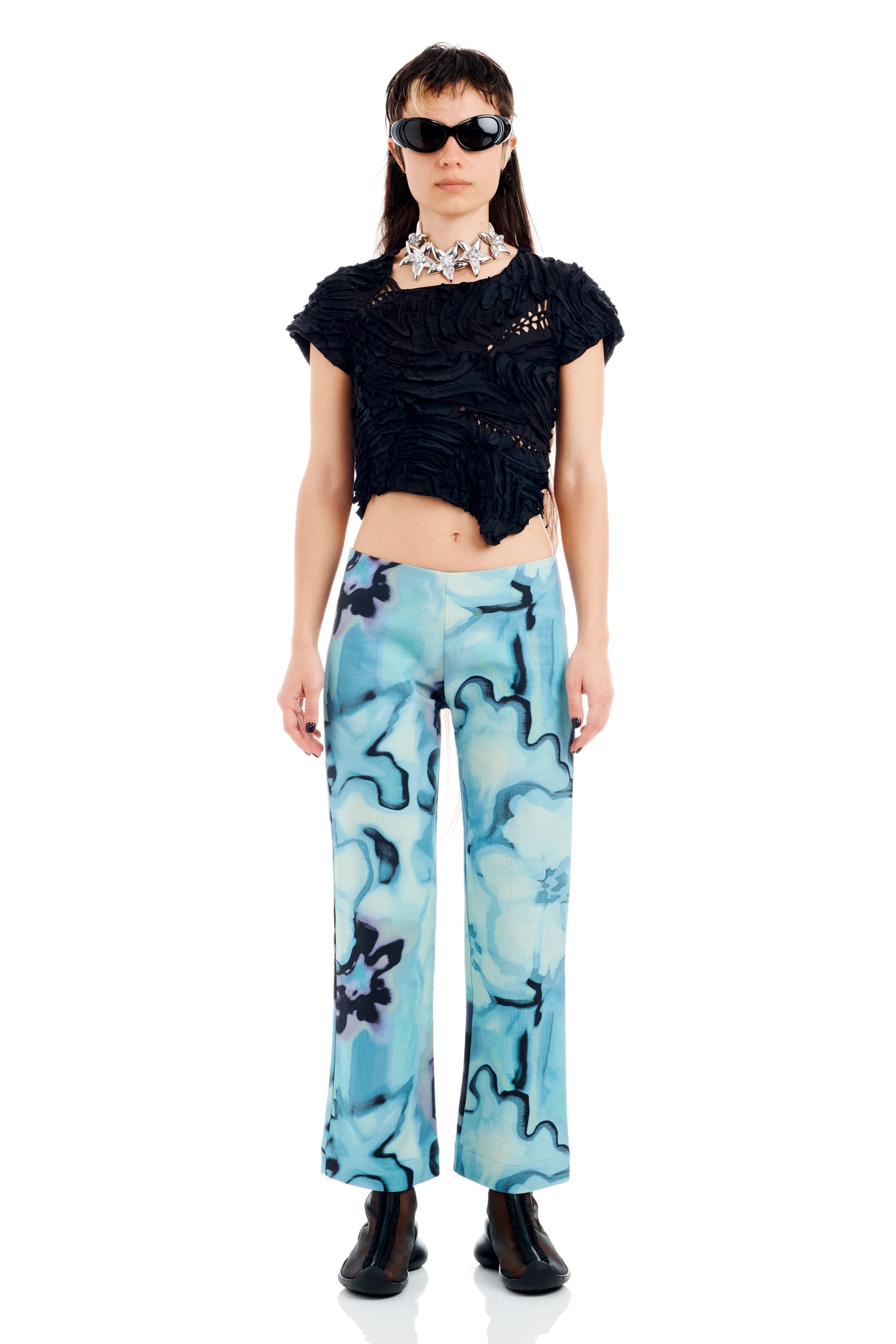 Sky Watercolor Floral Collina Strada Mariposa Pants