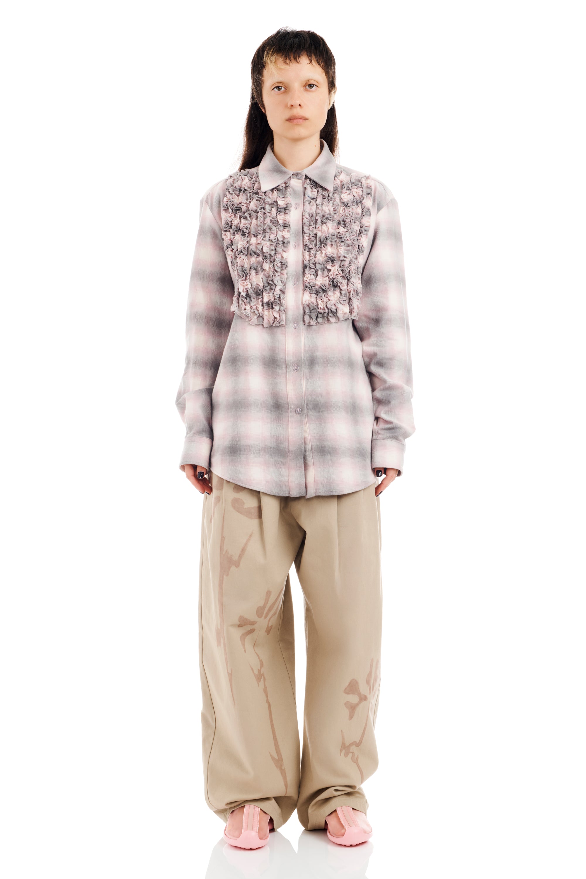 LAVENDER PLAID TUXEDO BUTTON UP