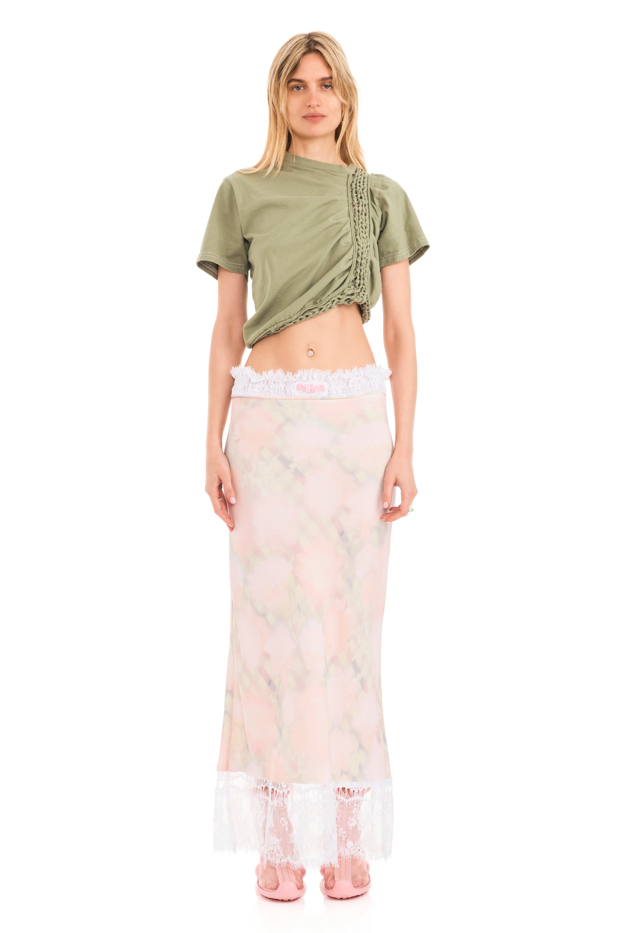 WASHED DAISY PLAID LACE YOD SKIRT