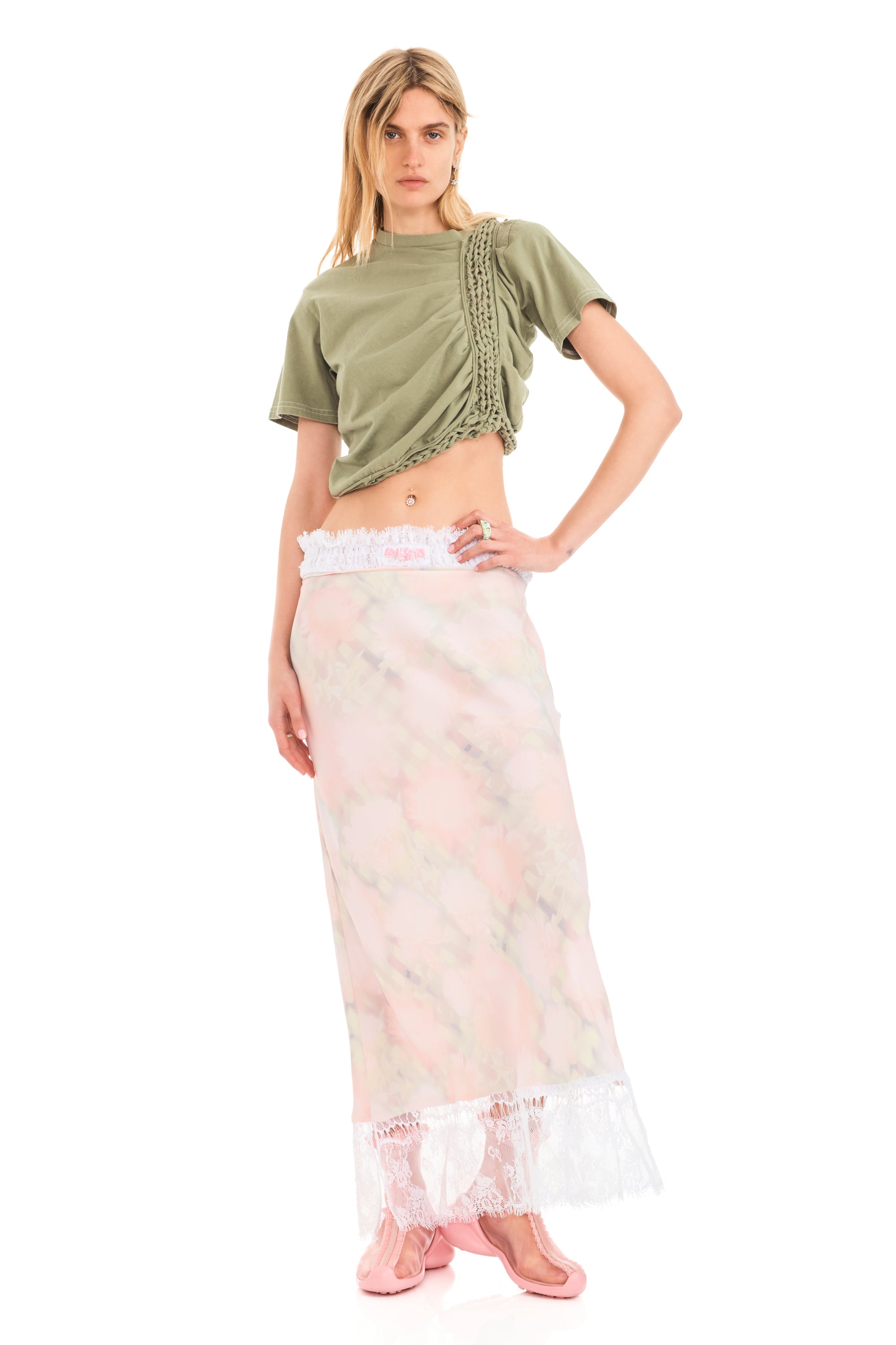 WASHED DAISY PLAID LACE YOD SKIRT