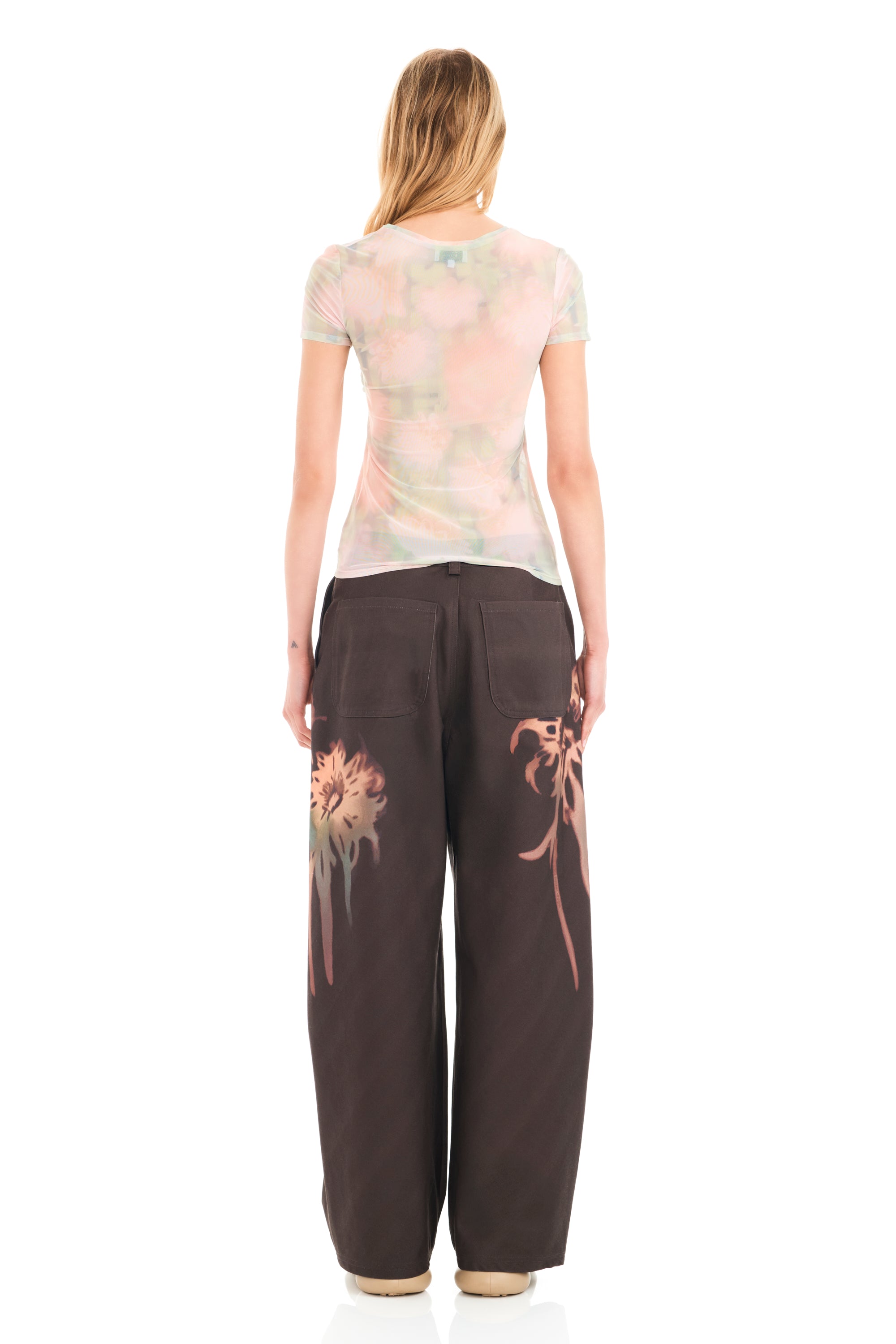 WASHED DAISY PLAID SERPENTINE S/S TOP