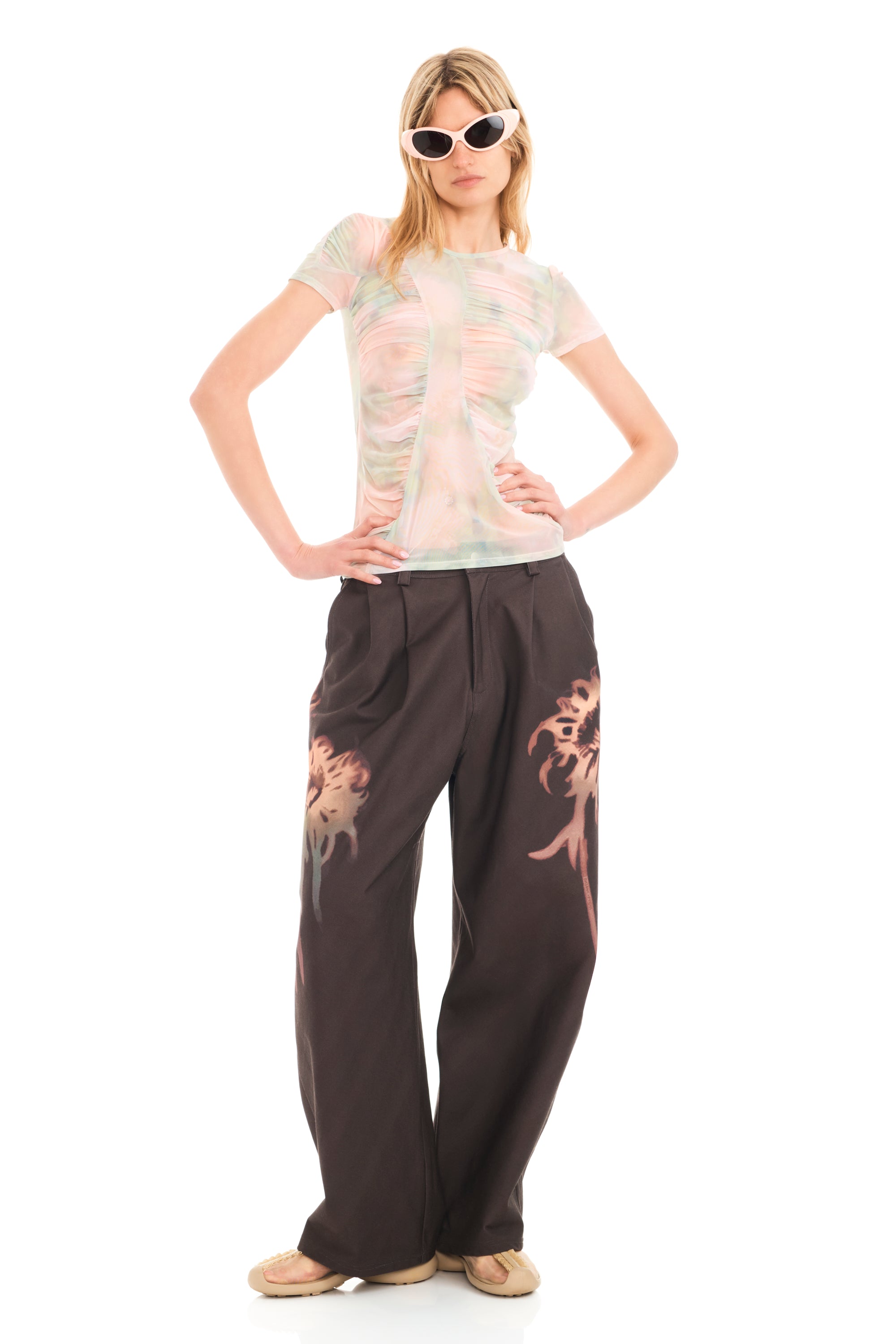 WASHED DAISY PLAID SERPENTINE S/S TOP