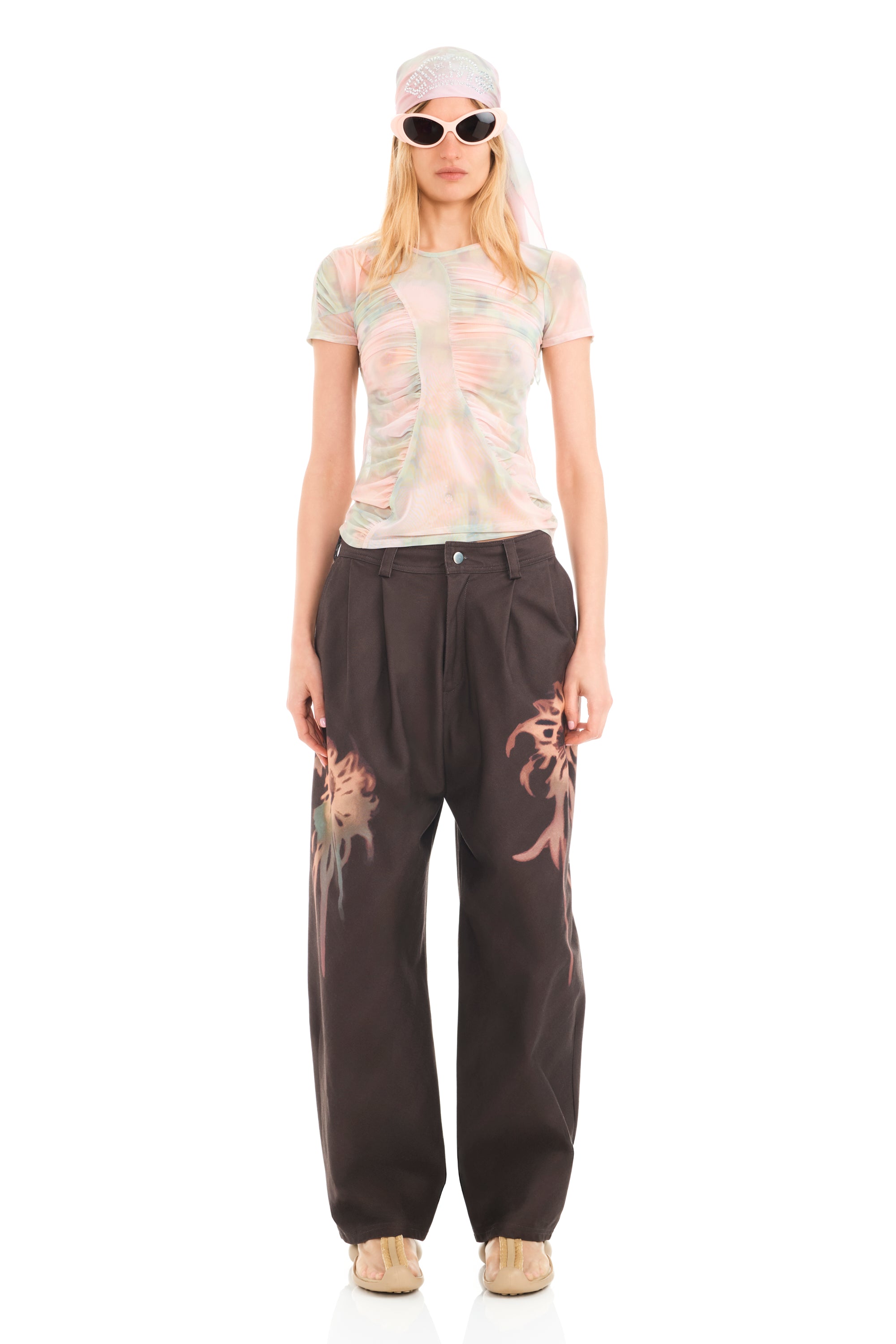 WASHED DAISY PLAID SERPENTINE S/S TOP