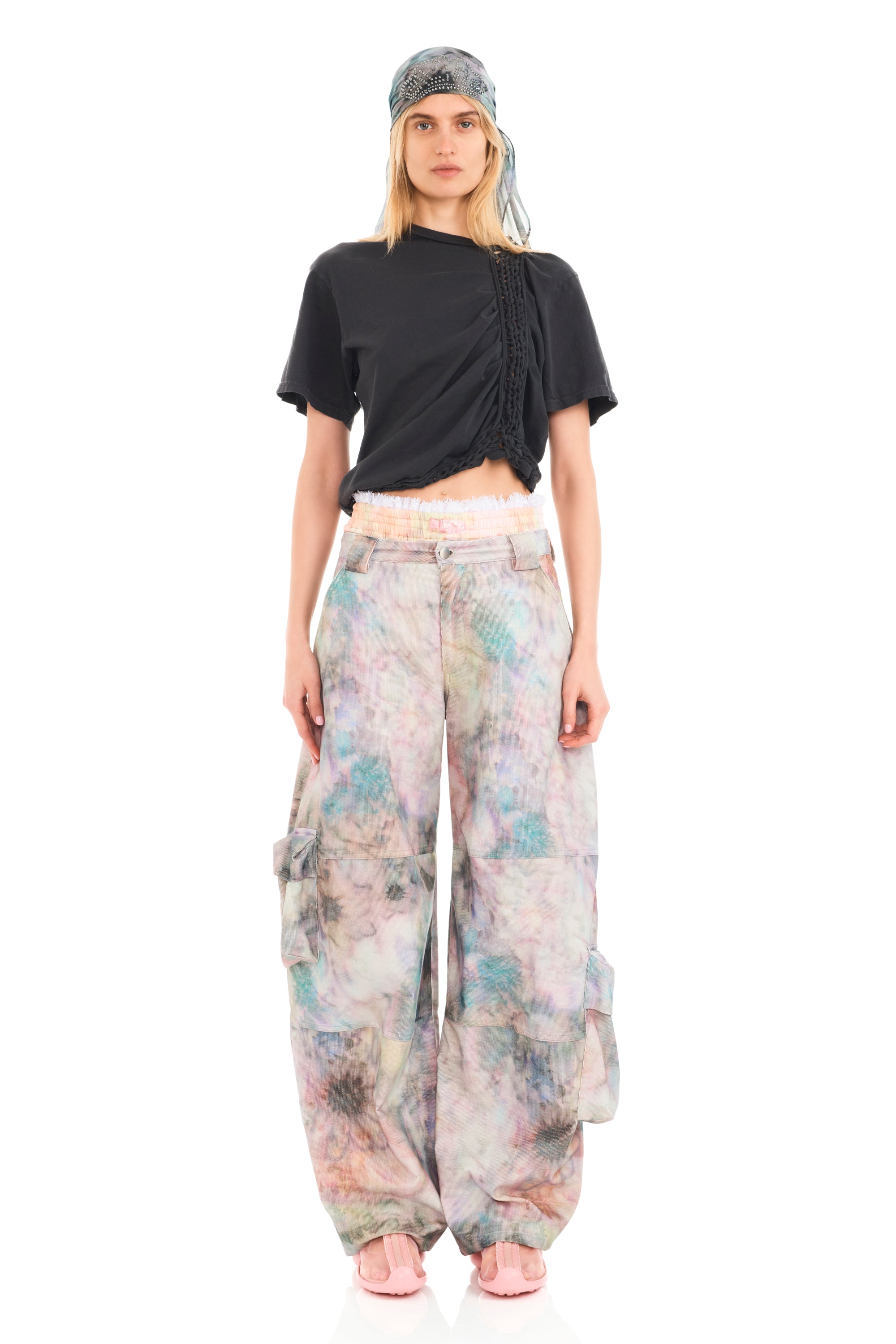 STAINED FLORAL LAWN CARGO PANT