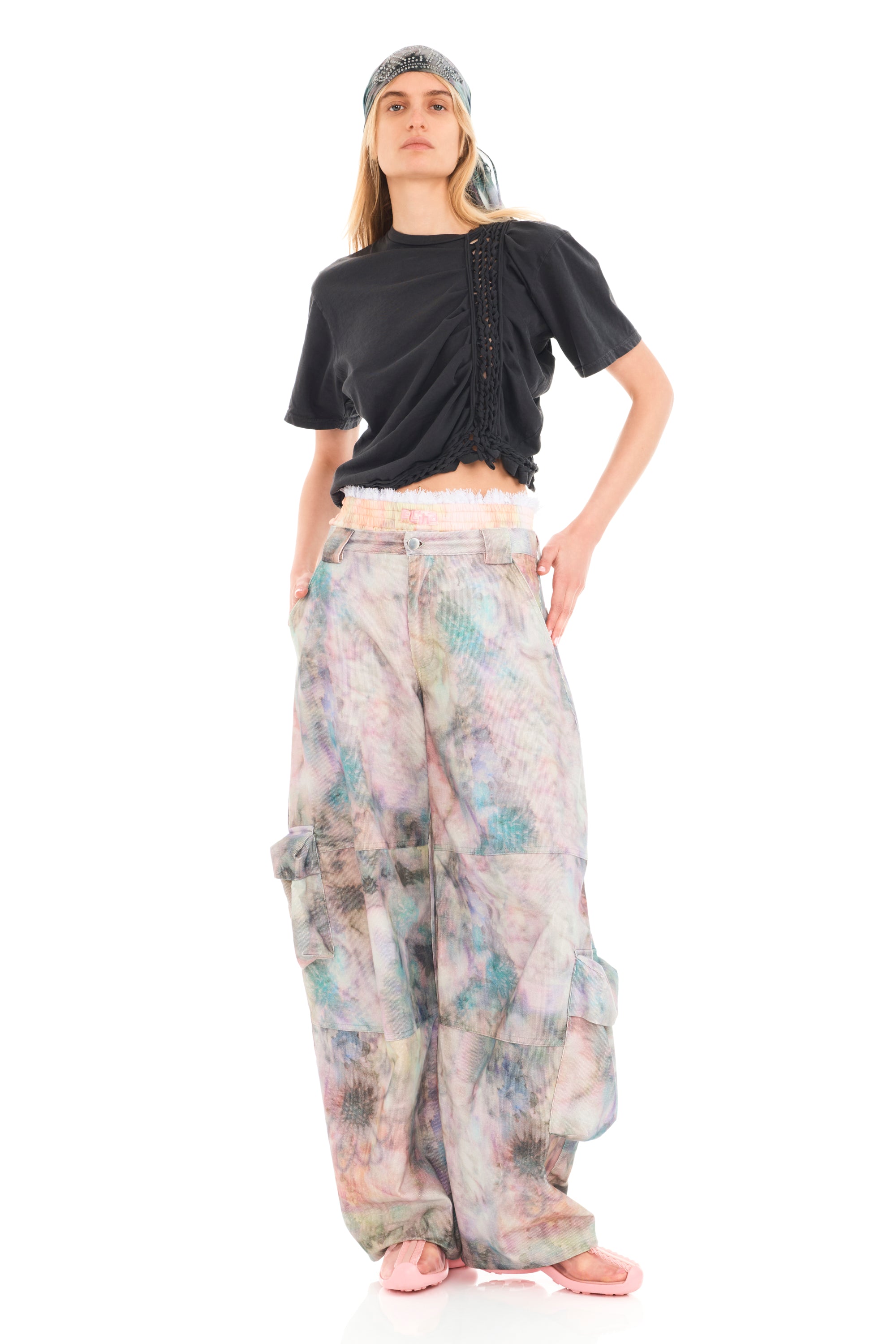 STAINED FLORAL LAWN CARGO PANT