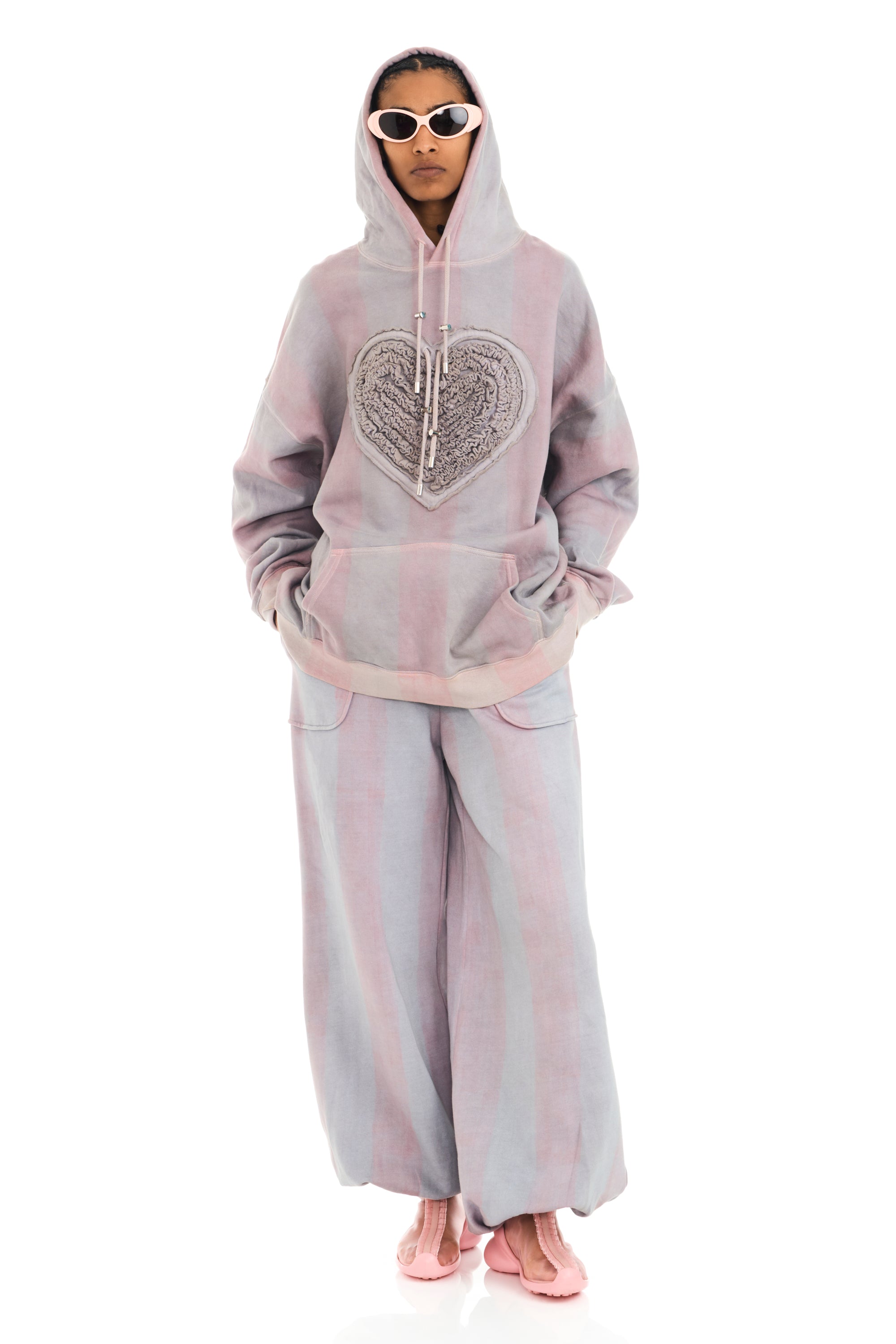 FOG STRIPE SOFT HEART HOODIE