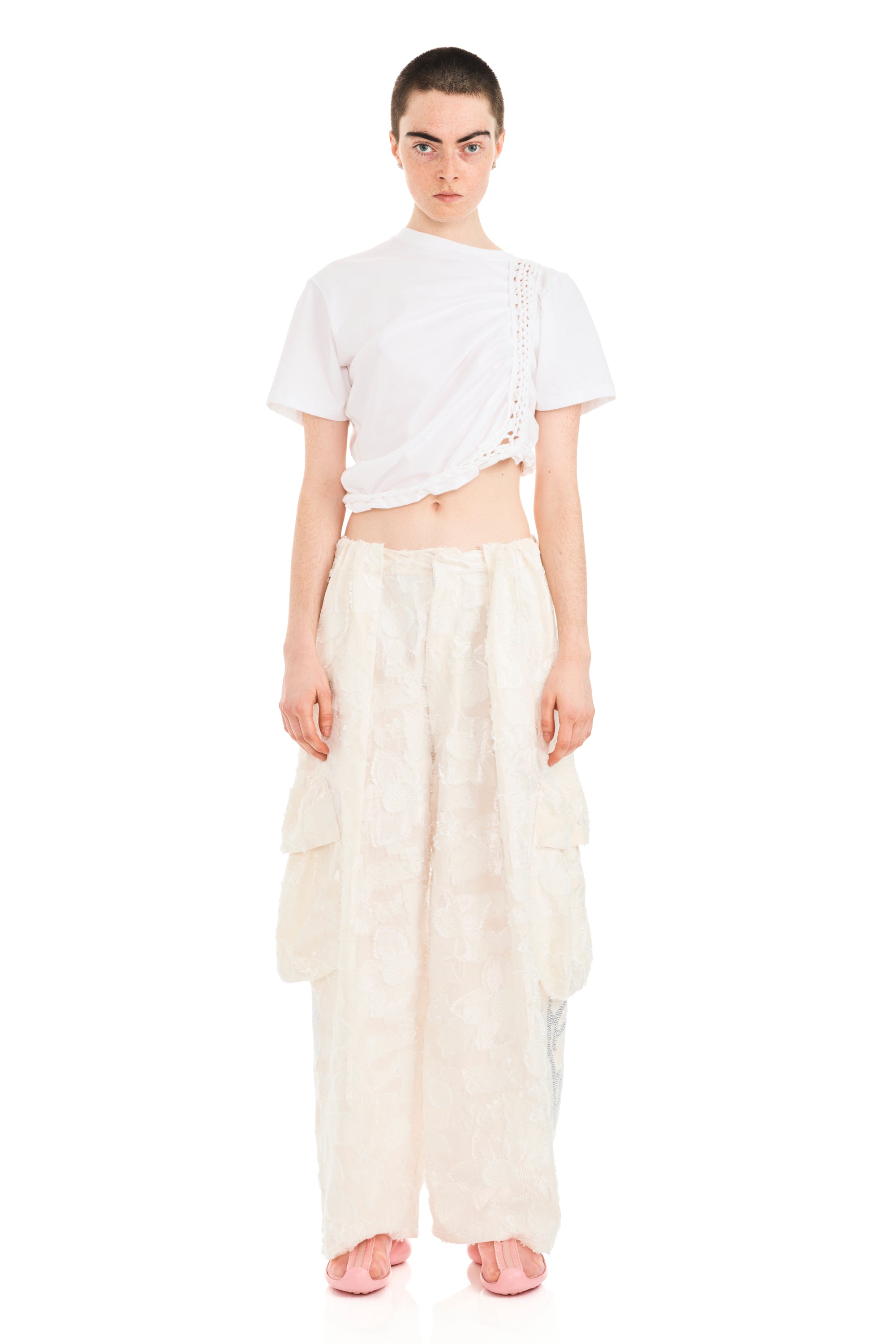 WHITE WINGS RHINESTONE PLEATED CARGO PANT