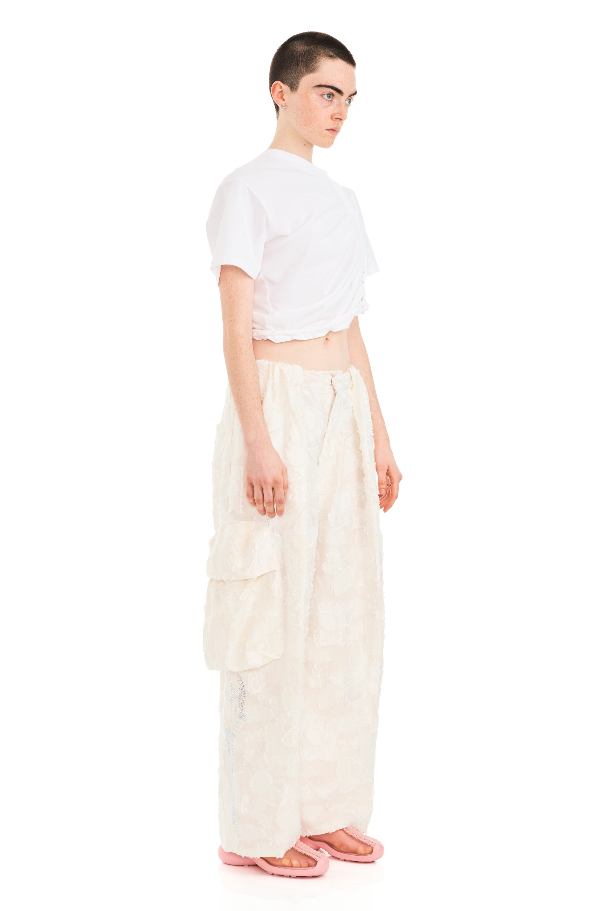 WHITE WINGS RHINESTONE PLEATED CARGO PANT