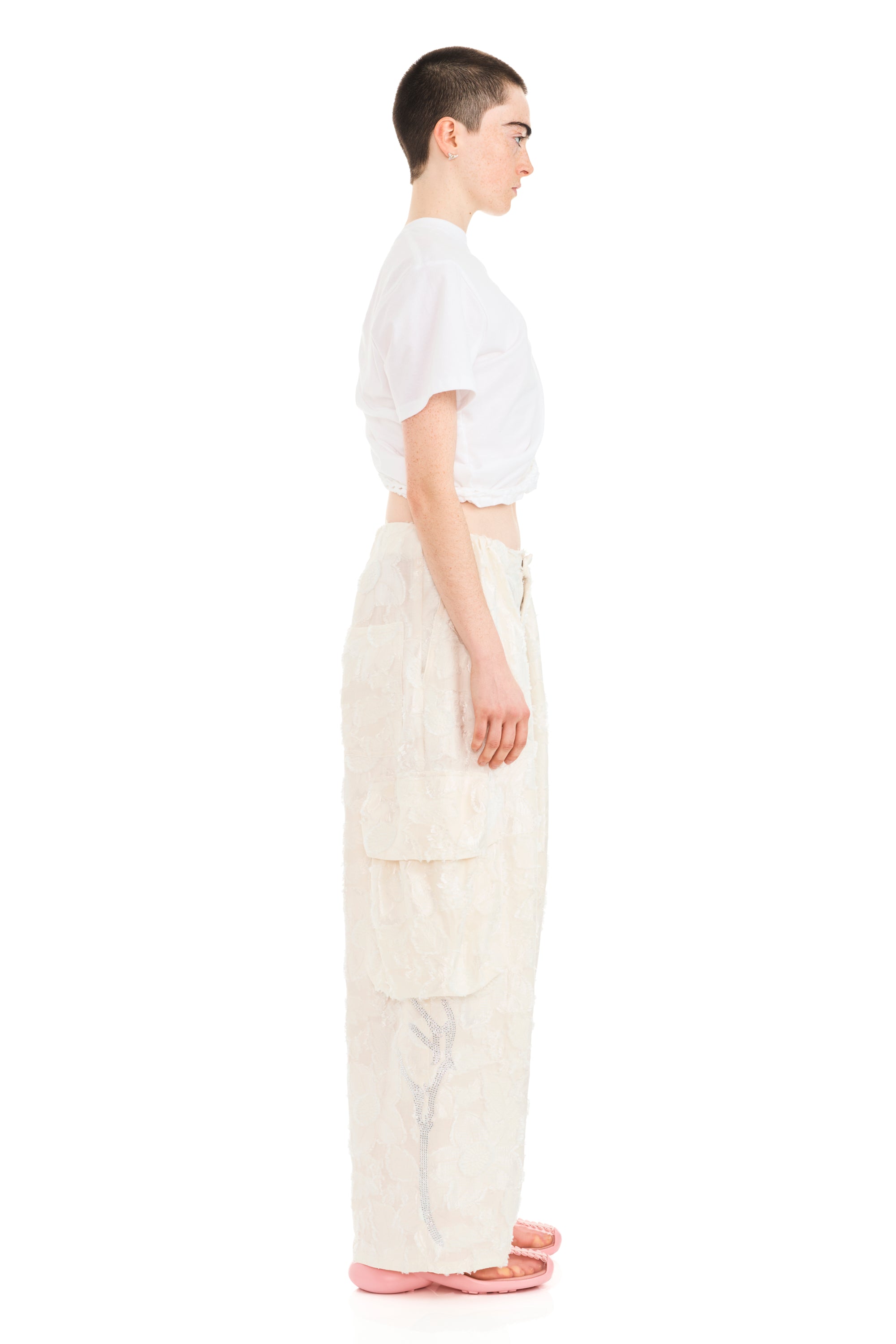 WHITE WINGS RHINESTONE PLEATED CARGO PANT
