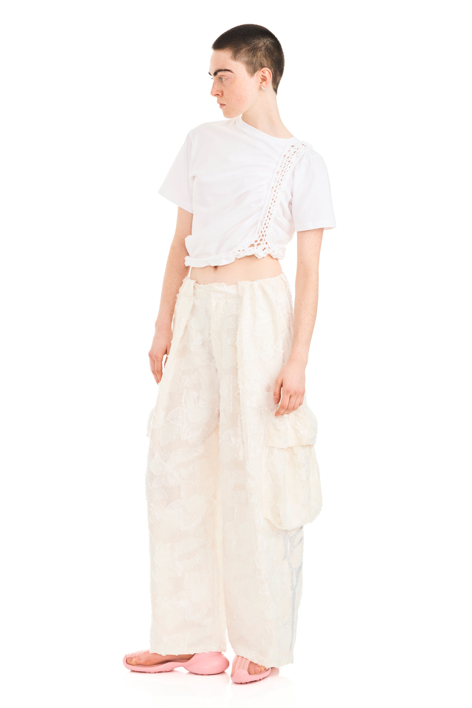 WHITE WINGS RHINESTONE PLEATED CARGO PANT