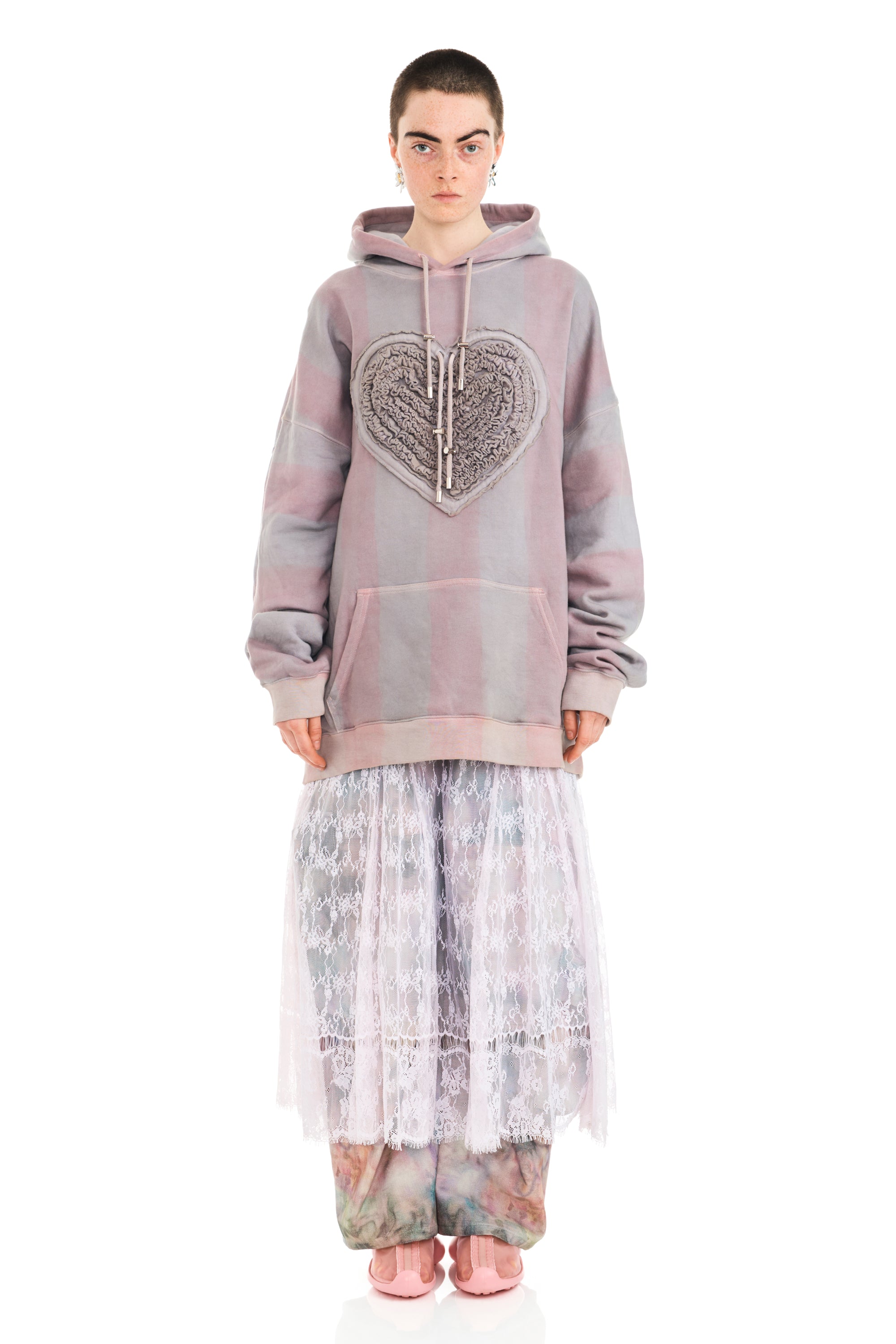 FOG STRIPE SOFT HEART HOODIE