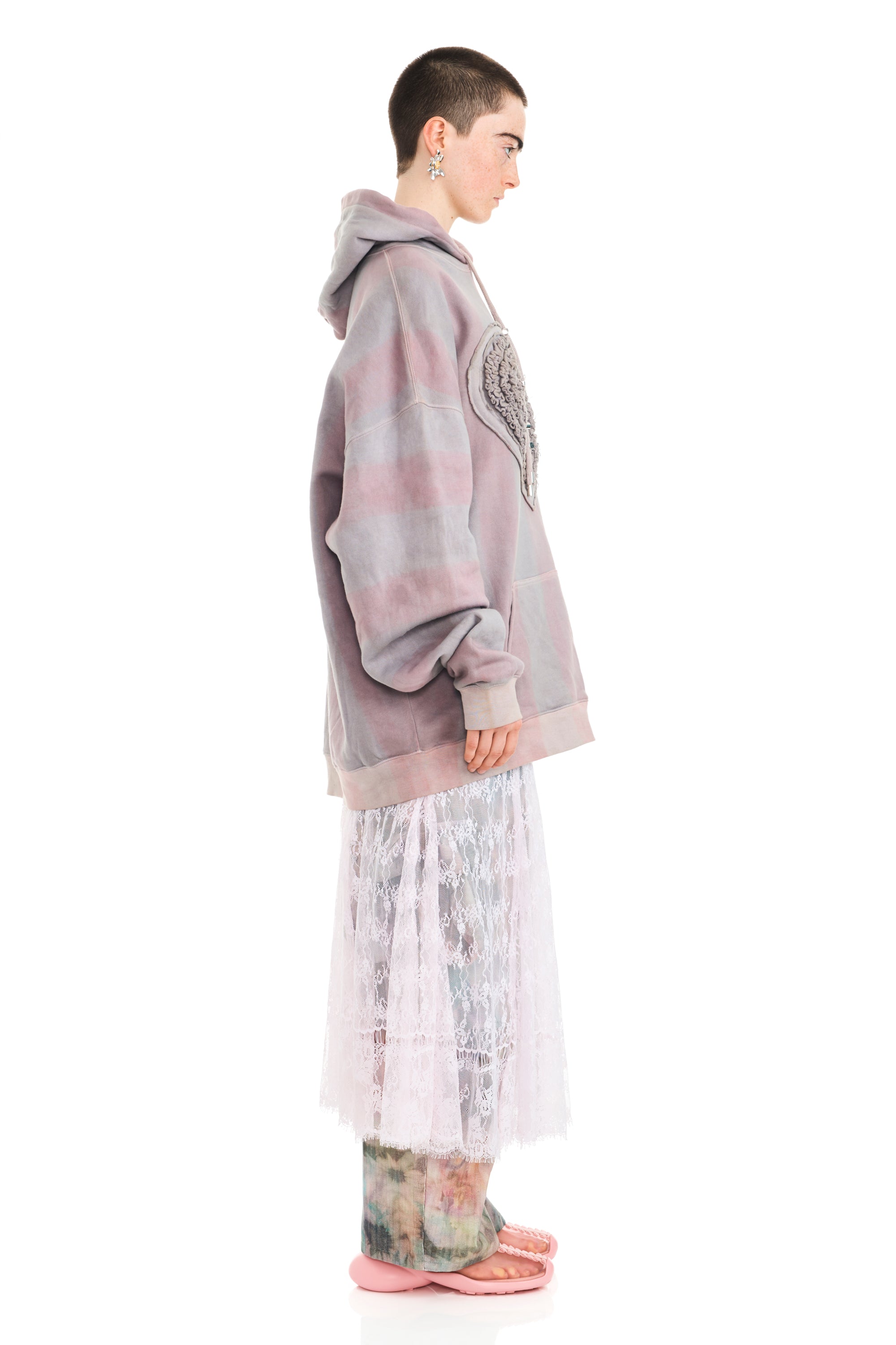 FOG STRIPE SOFT HEART HOODIE