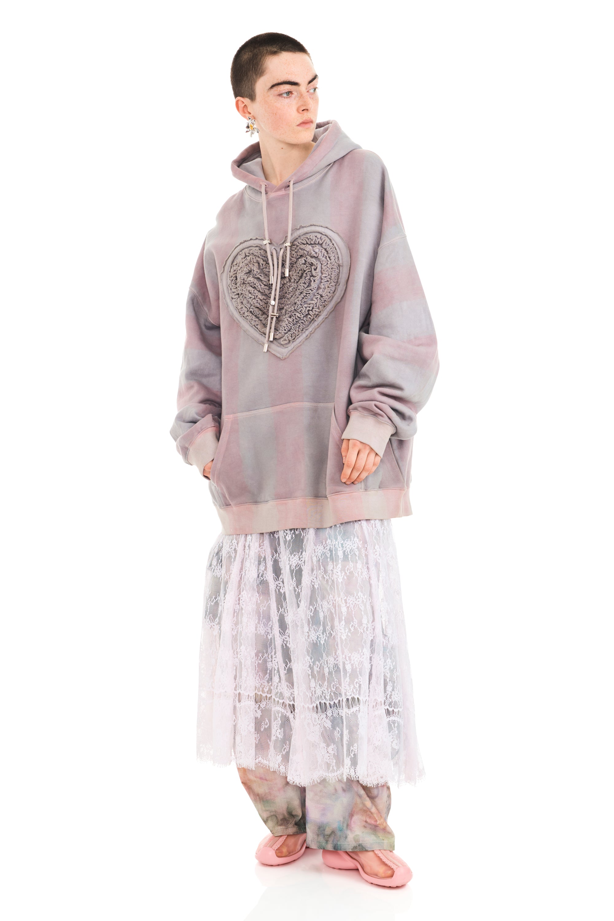 FOG STRIPE SOFT HEART HOODIE