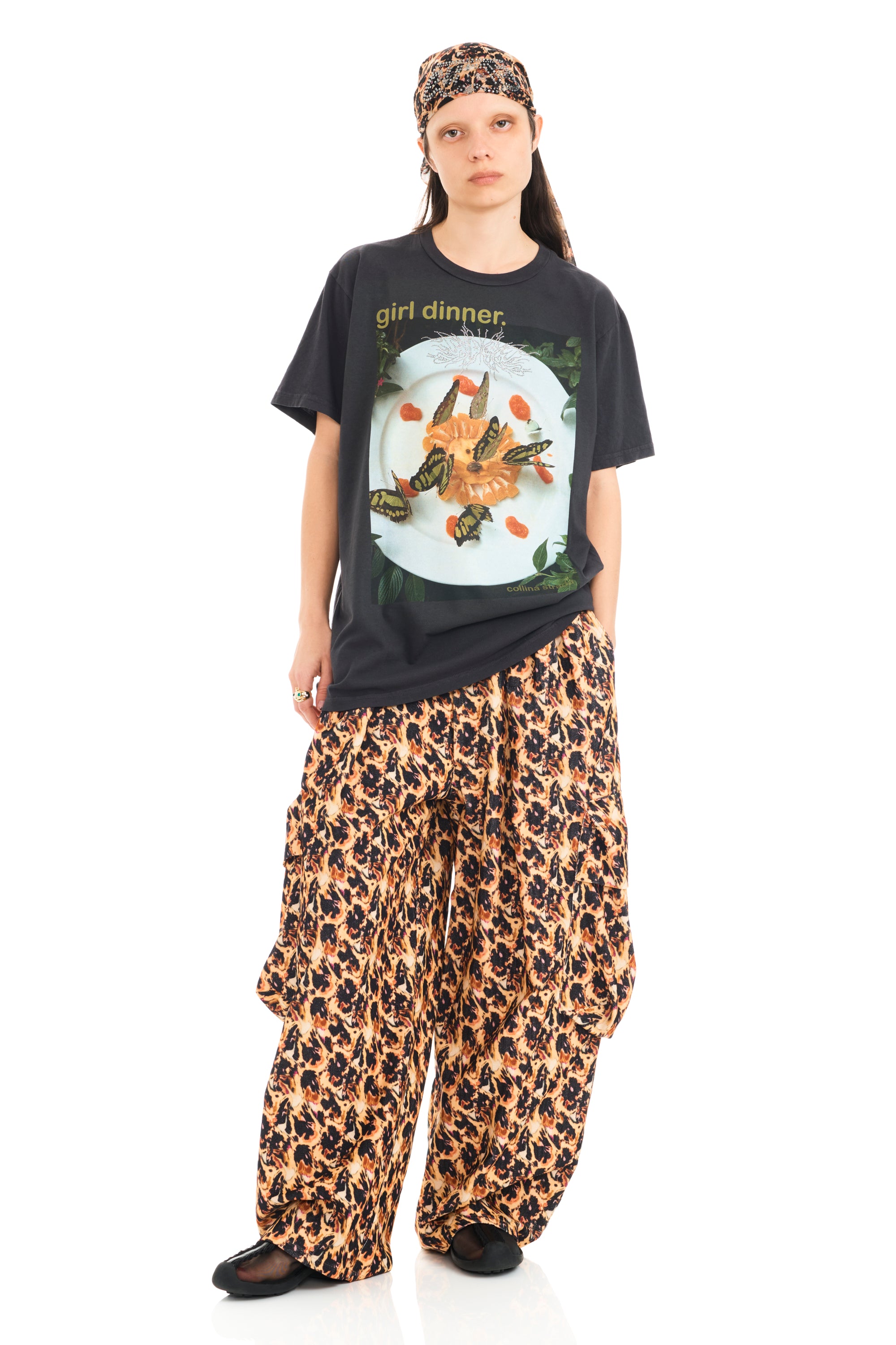 LEOPARD PEONY PLEATED CARGO PANT