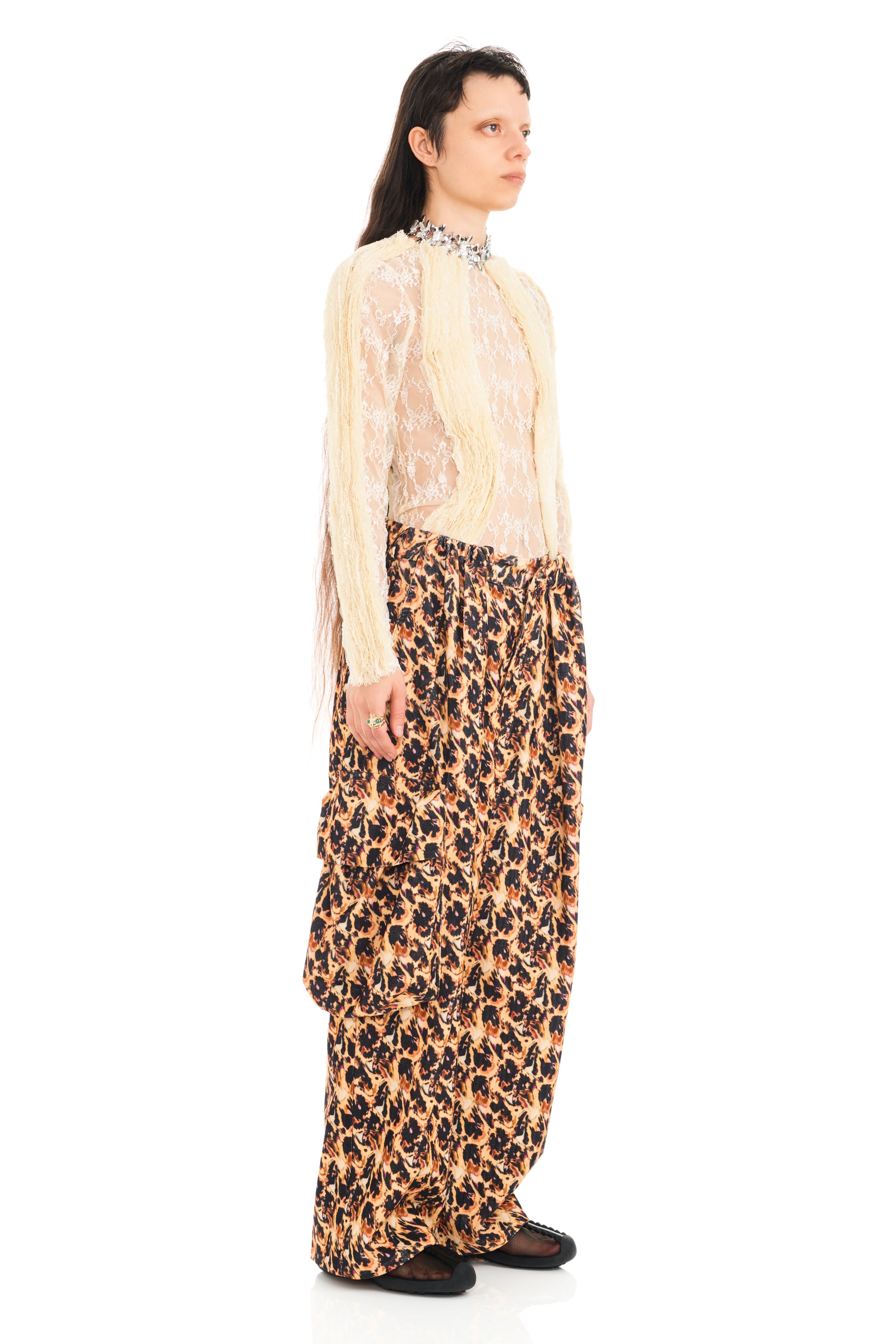 LEOPARD PEONY PLEATED CARGO PANT