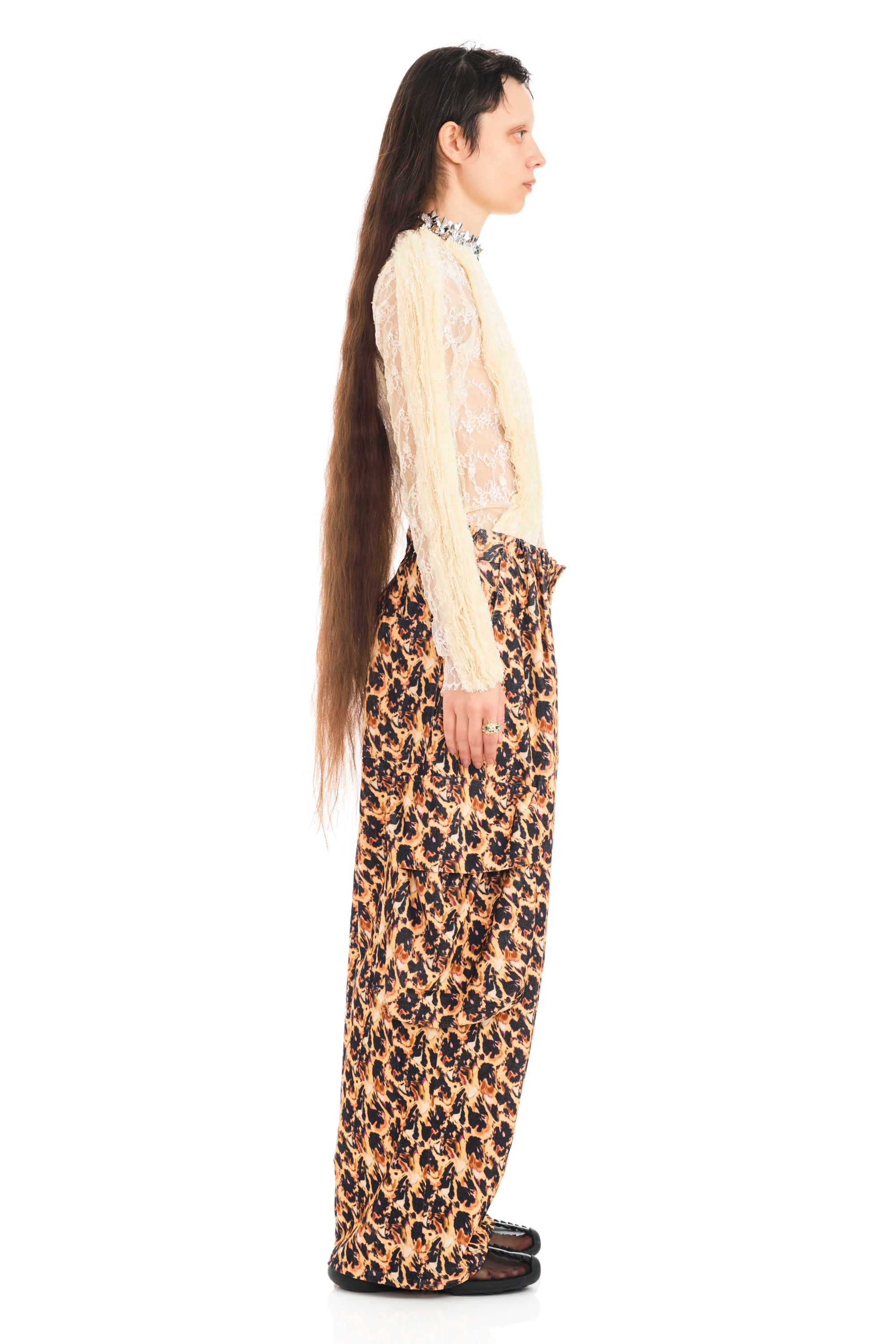 LEOPARD PEONY PLEATED CARGO PANT