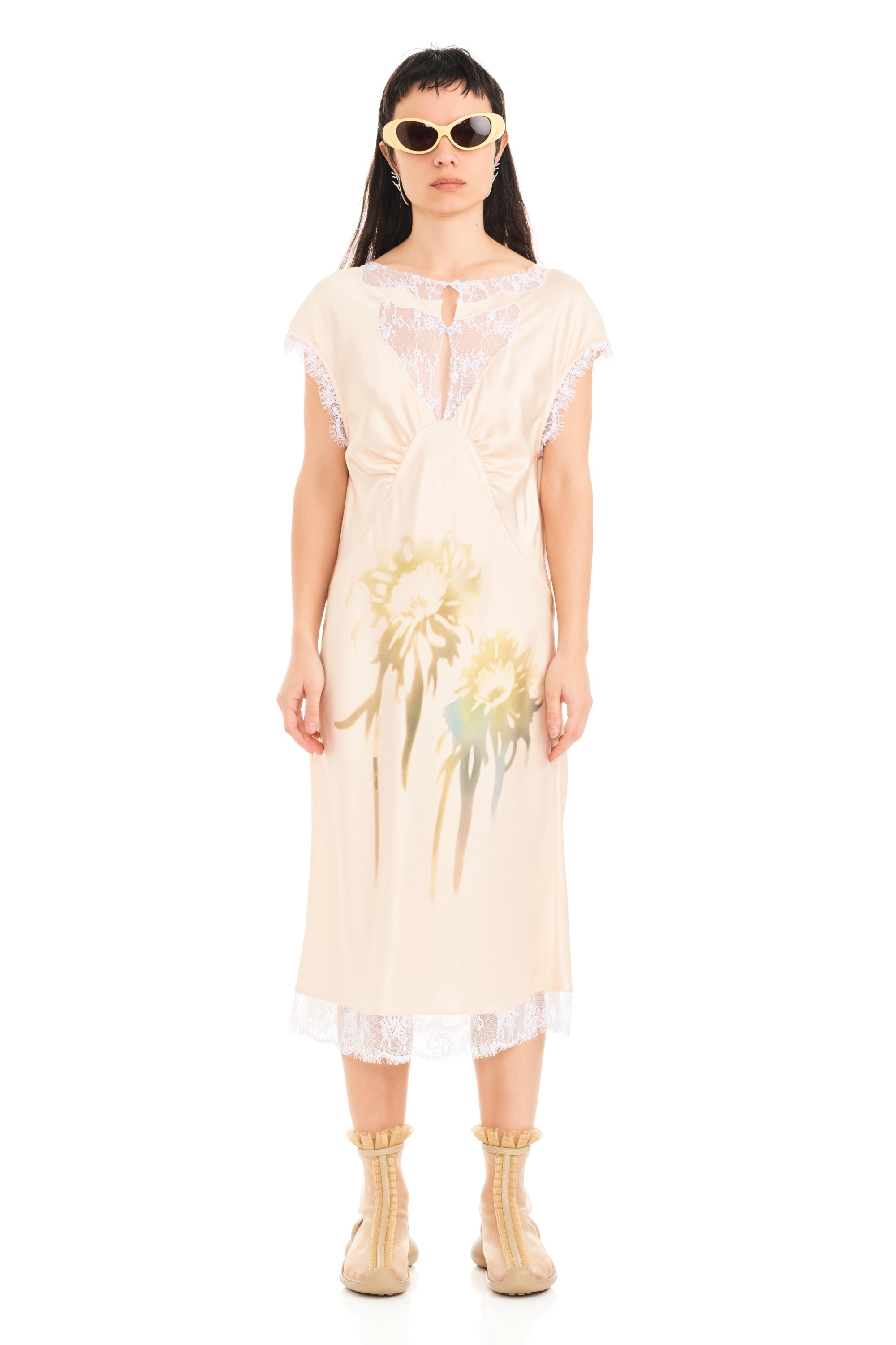 BUTTER FADED FLOWER WATERLILY MIDI DRESS