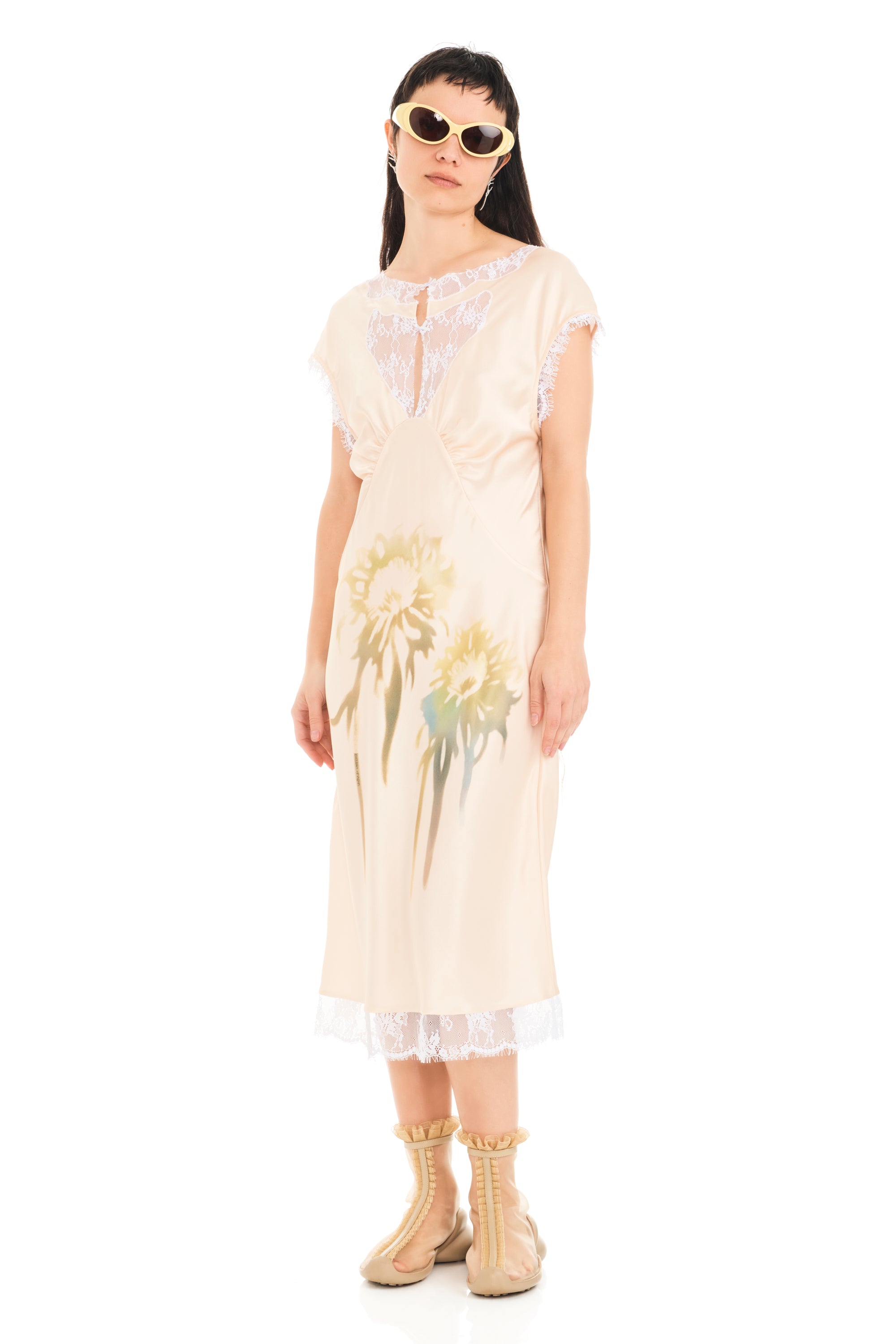 BUTTER FADED FLOWER WATERLILY MIDI DRESS