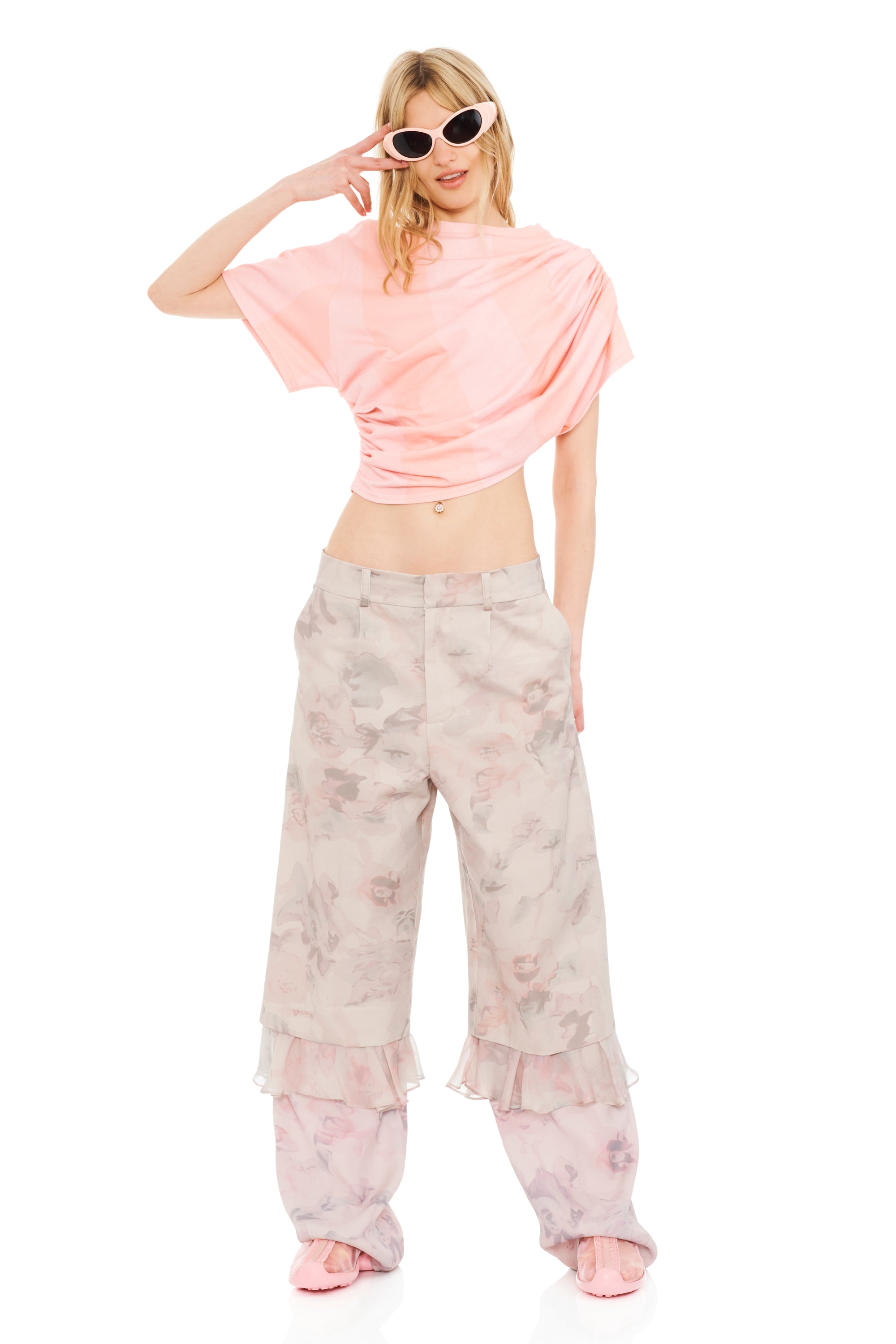 MELON STRIPE EVA DRAPED TEE