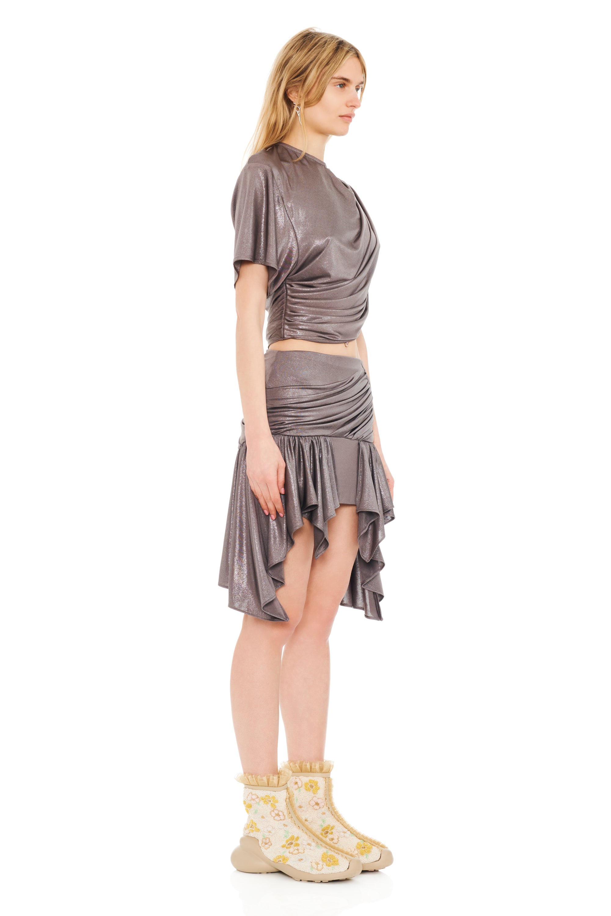 SILVER LAME CELOSIA MINI SKIRT