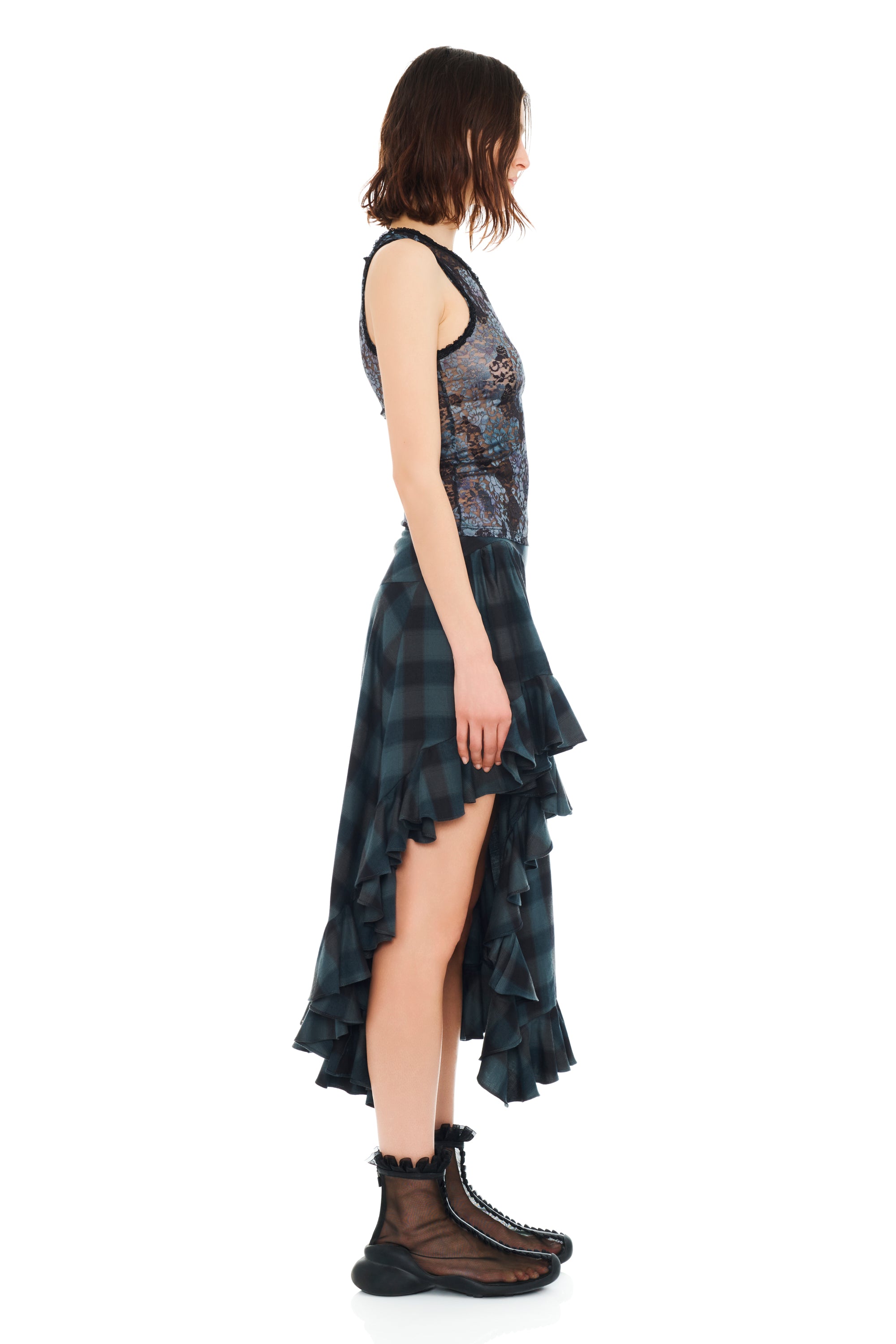 BLACK WATERCOLOR ROSES LACE DACHI TOP