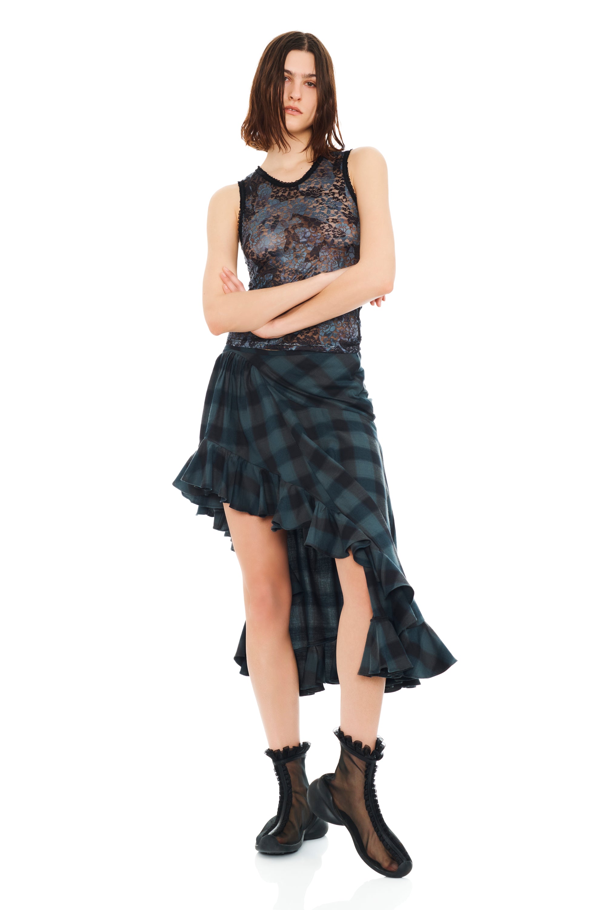 BLACK WATERCOLOR ROSES LACE DACHI TOP