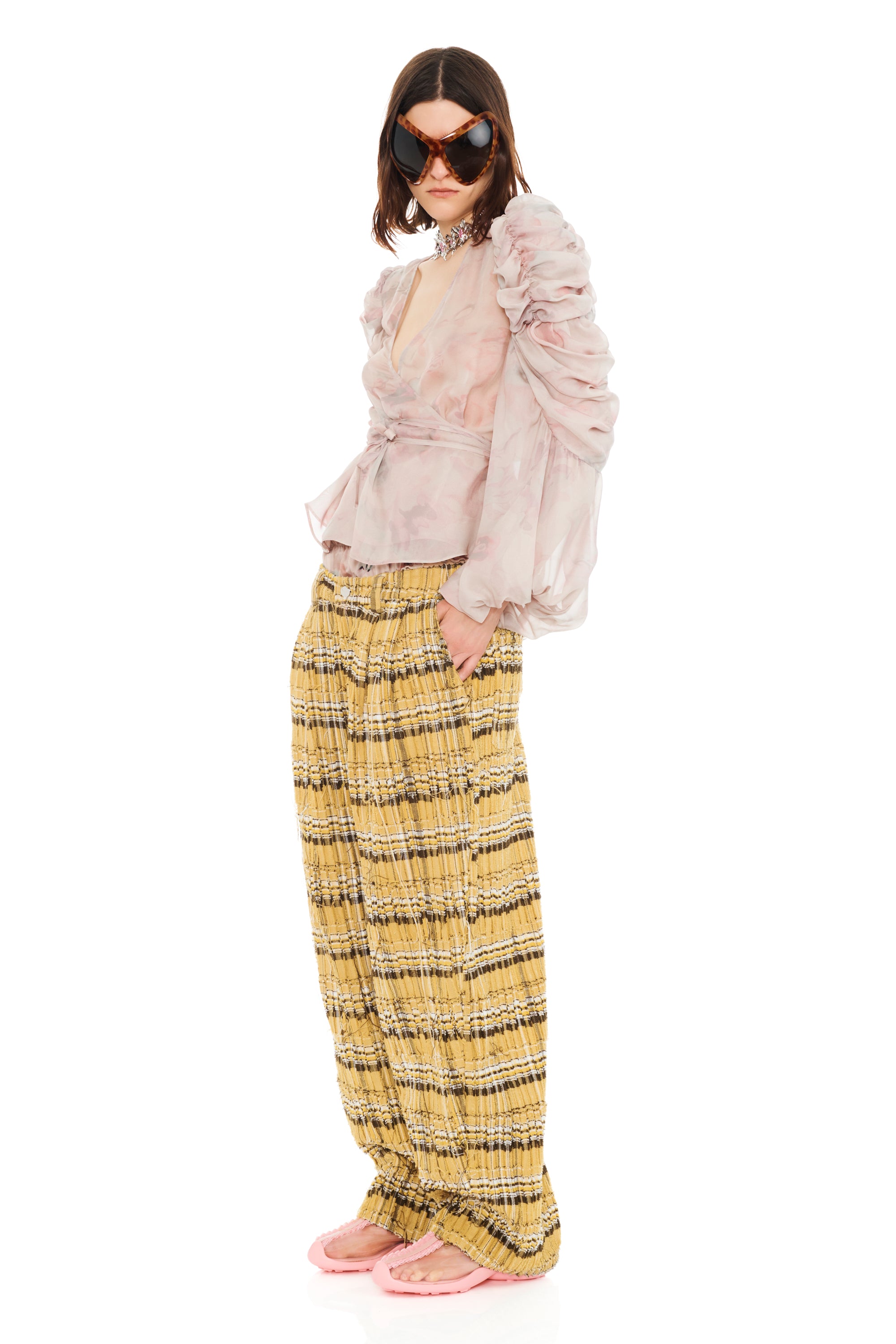 BEIGE WATERCOLOR ROSES CELOSIA WRAP TOP