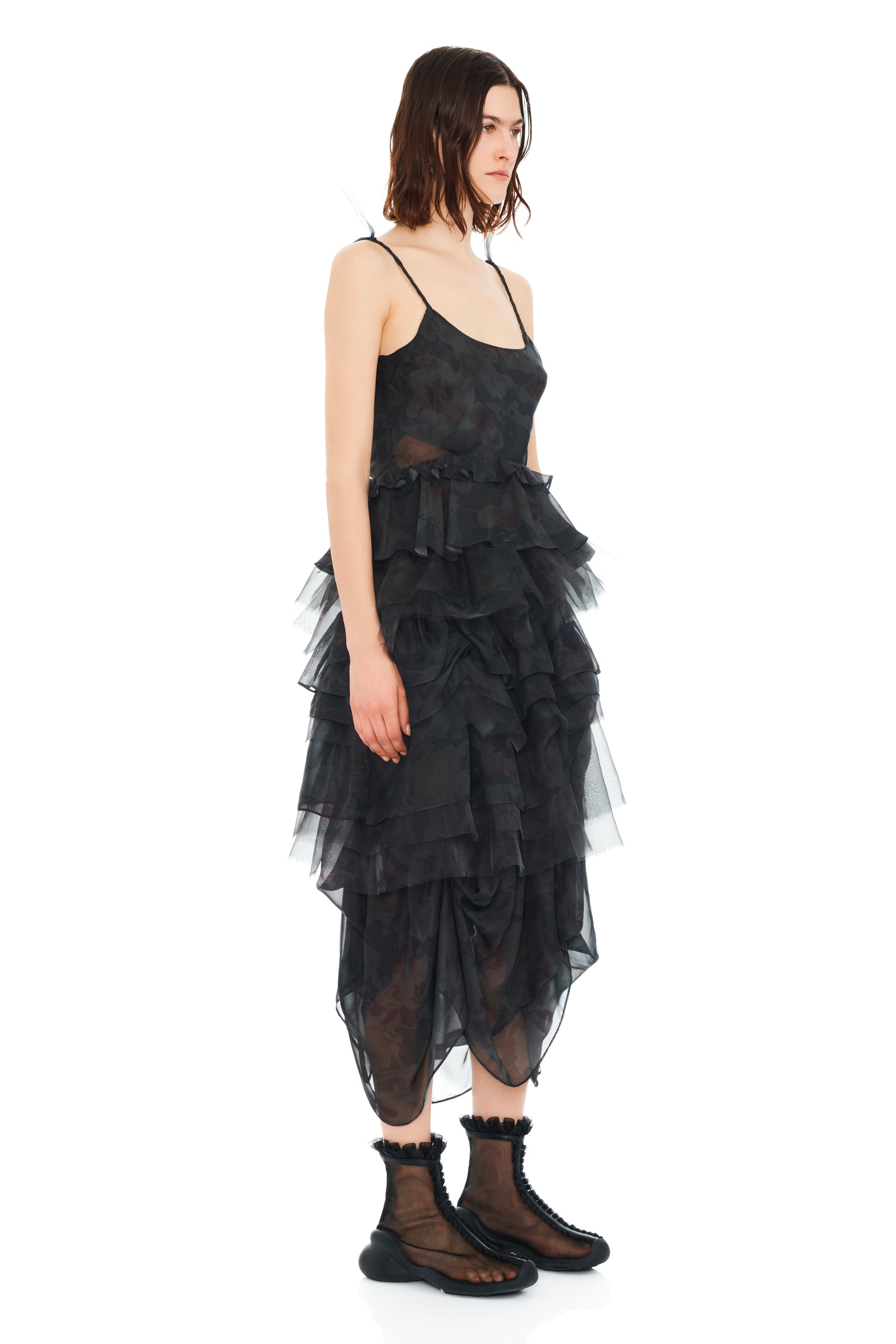 BLACK WATERCOLOR ROSES GERANIUM DRESS