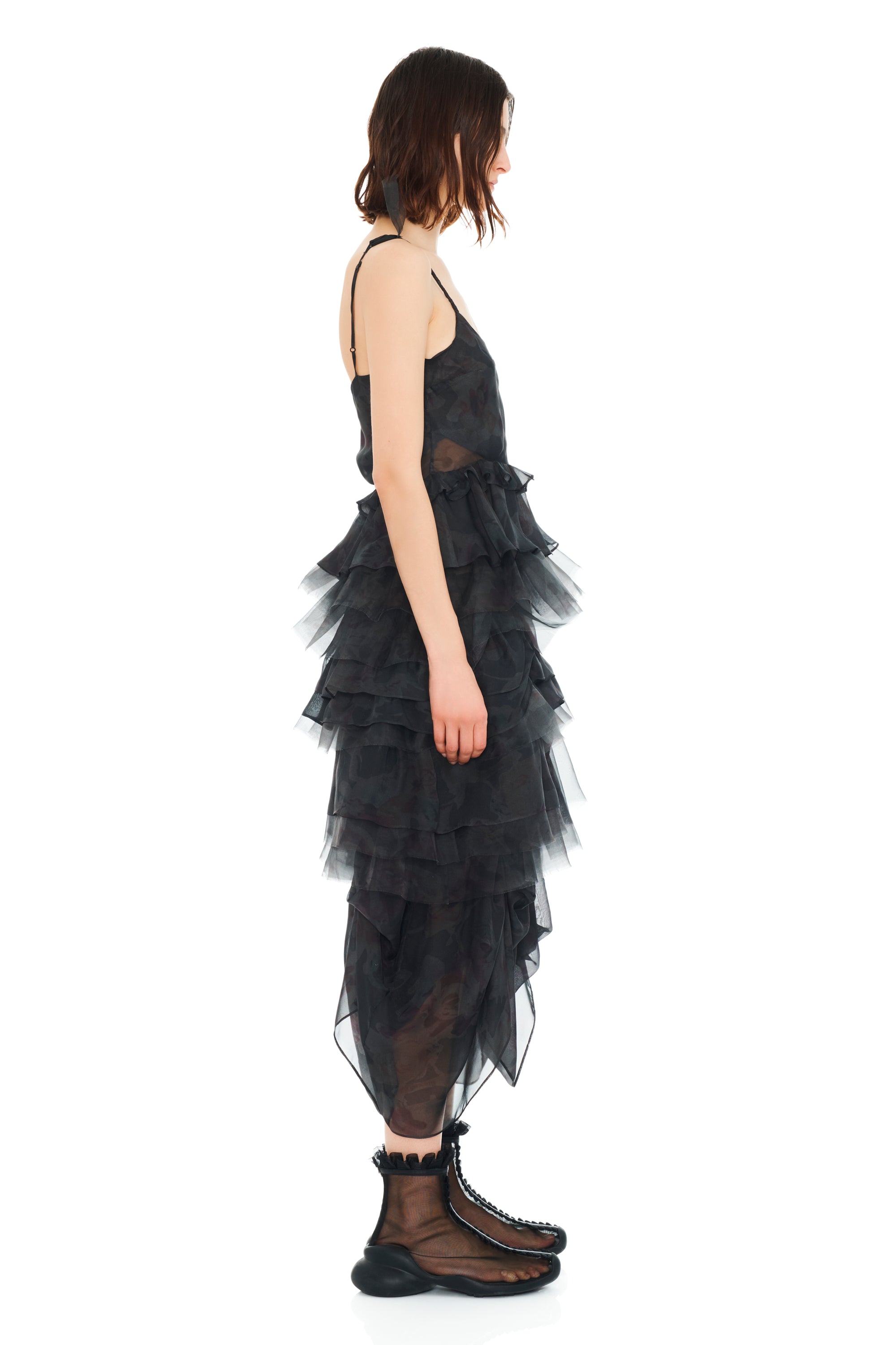 BLACK WATERCOLOR ROSES GERANIUM DRESS