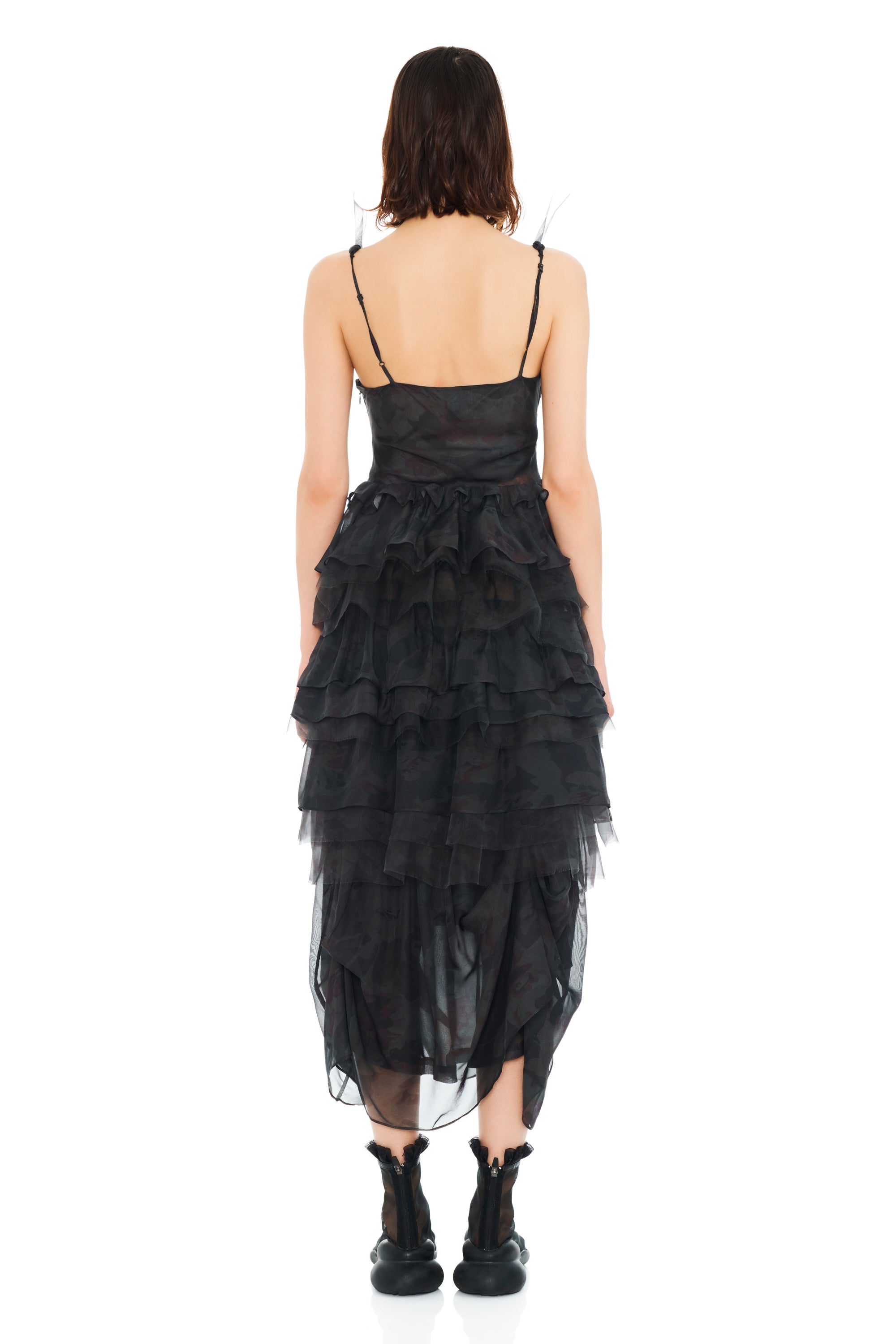 BLACK WATERCOLOR ROSES GERANIUM DRESS