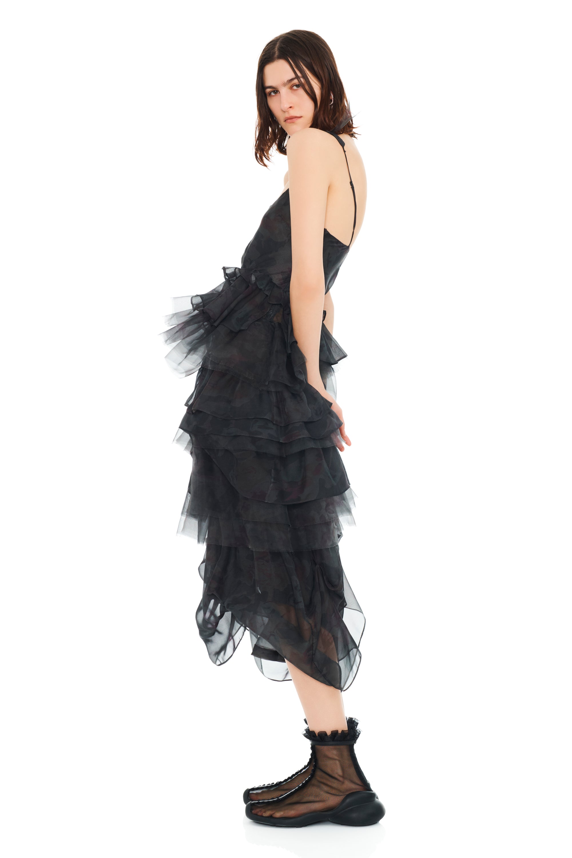 BLACK WATERCOLOR ROSES GERANIUM DRESS