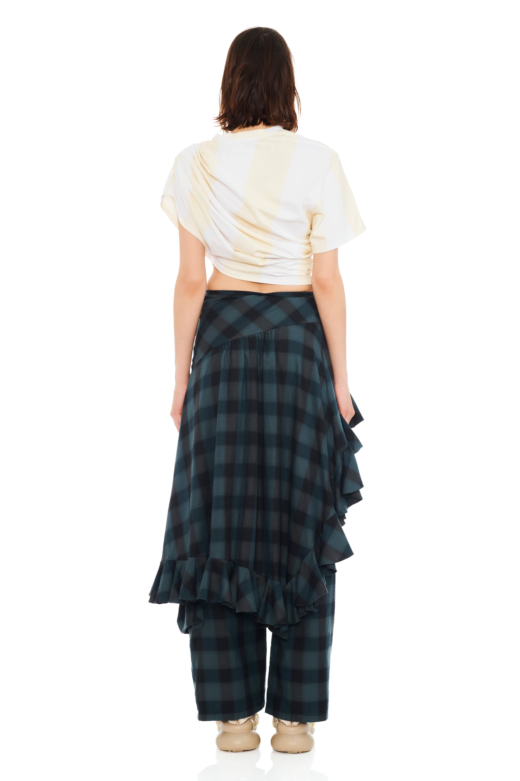 CREAM STRIPE EVA DRAPED TEE