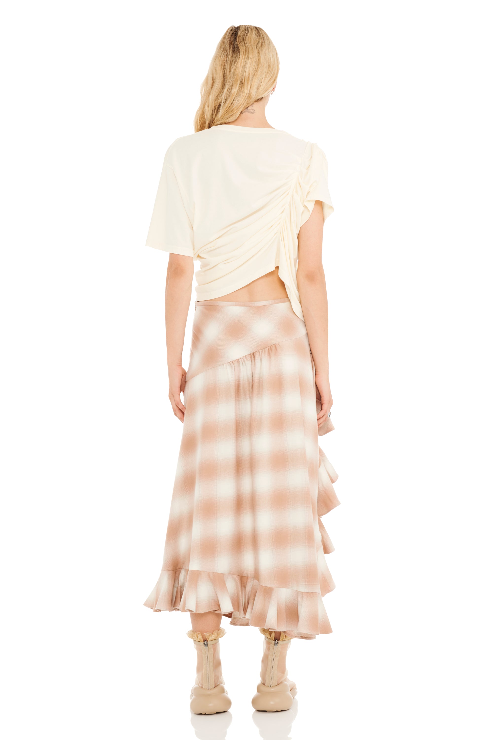 PEACH PLAID FLORIST SKIRT