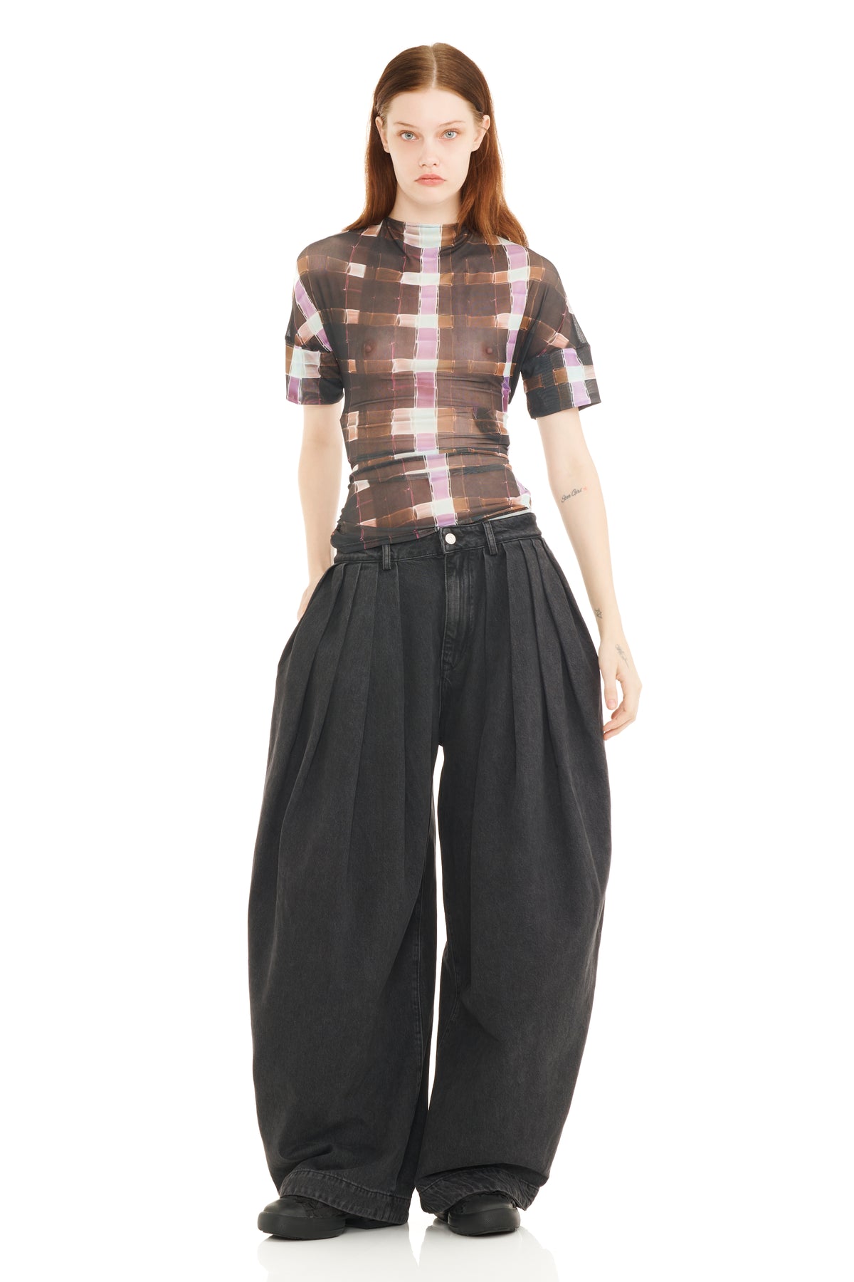 CHOCOLATE PAINTED PLAID YURA TOP