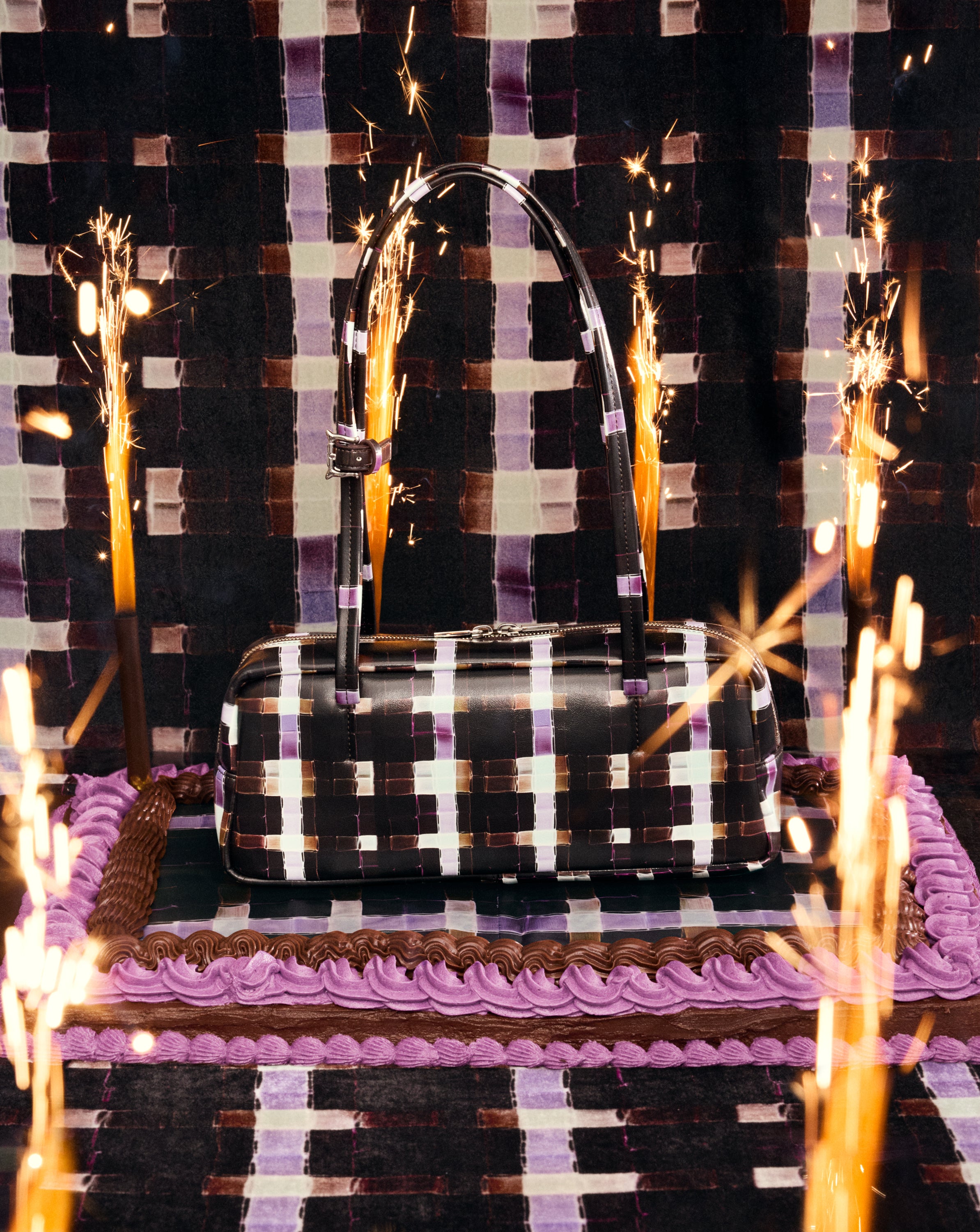 CHOCOLATE PAINTED PLAID BAGUETTE BAG