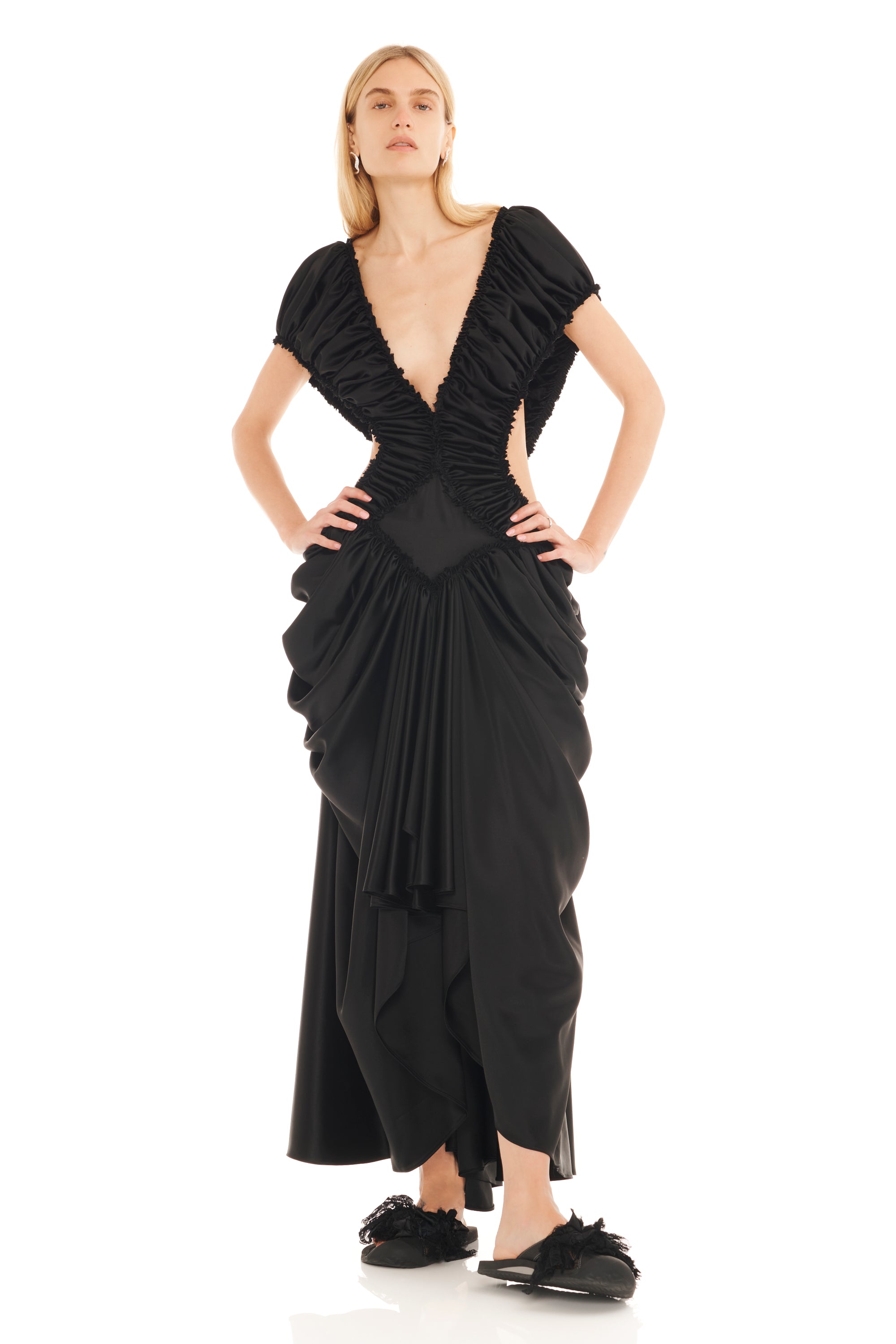 BLACK SATIN DIAMOND DRESS