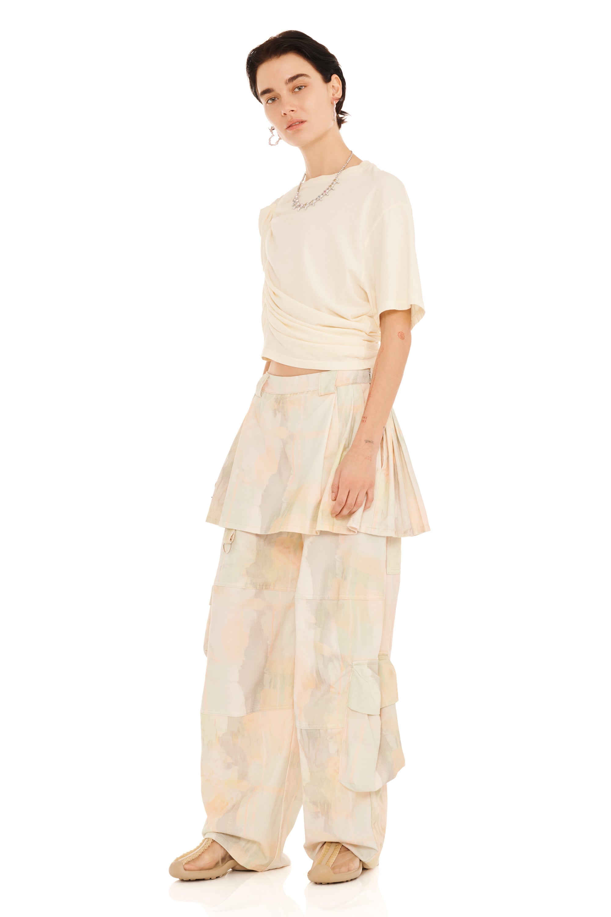 GUA SHA PLAID LAWN SKIRT CARGO PANT