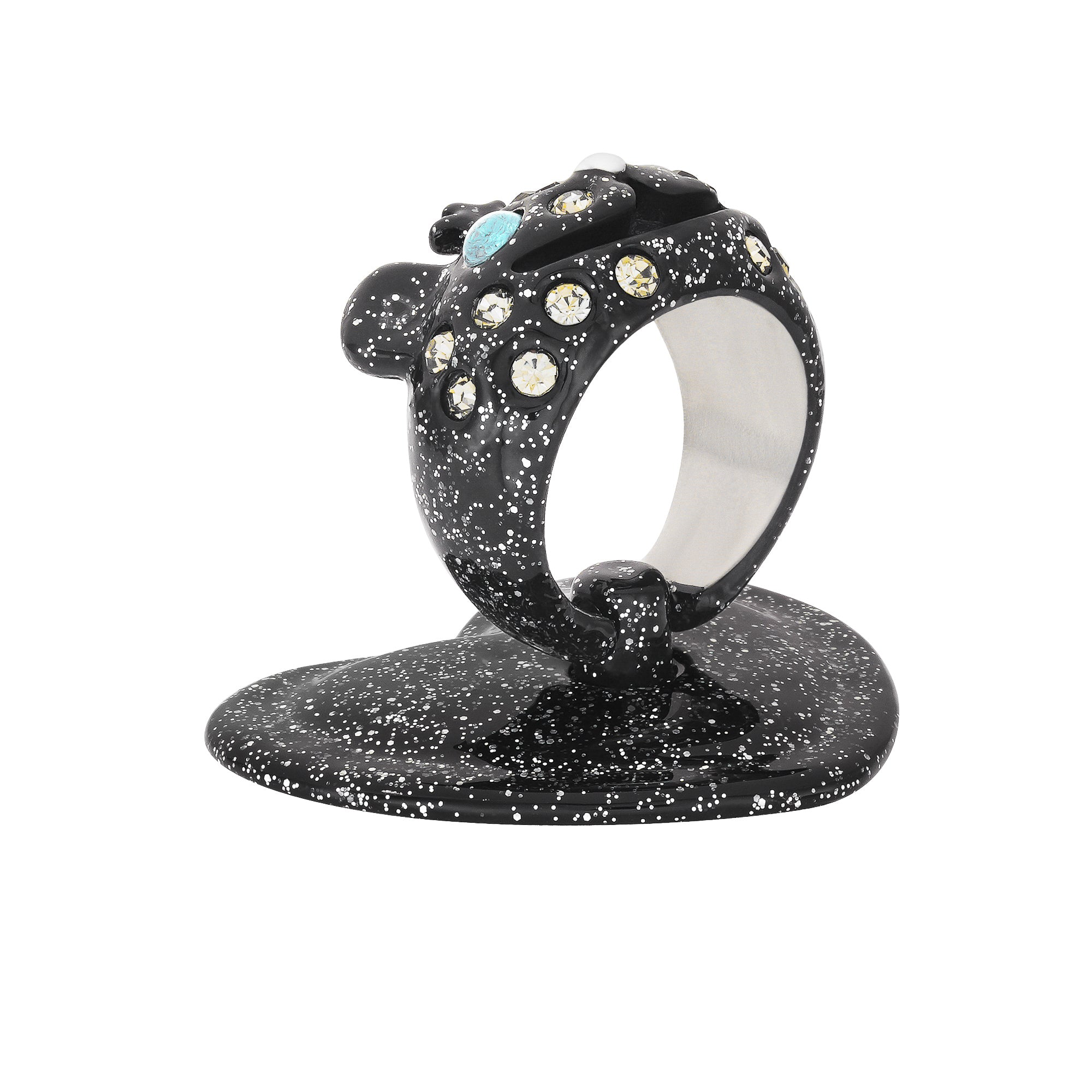 GLITTER BLACK PRINCESS BEAR GRIP RING
