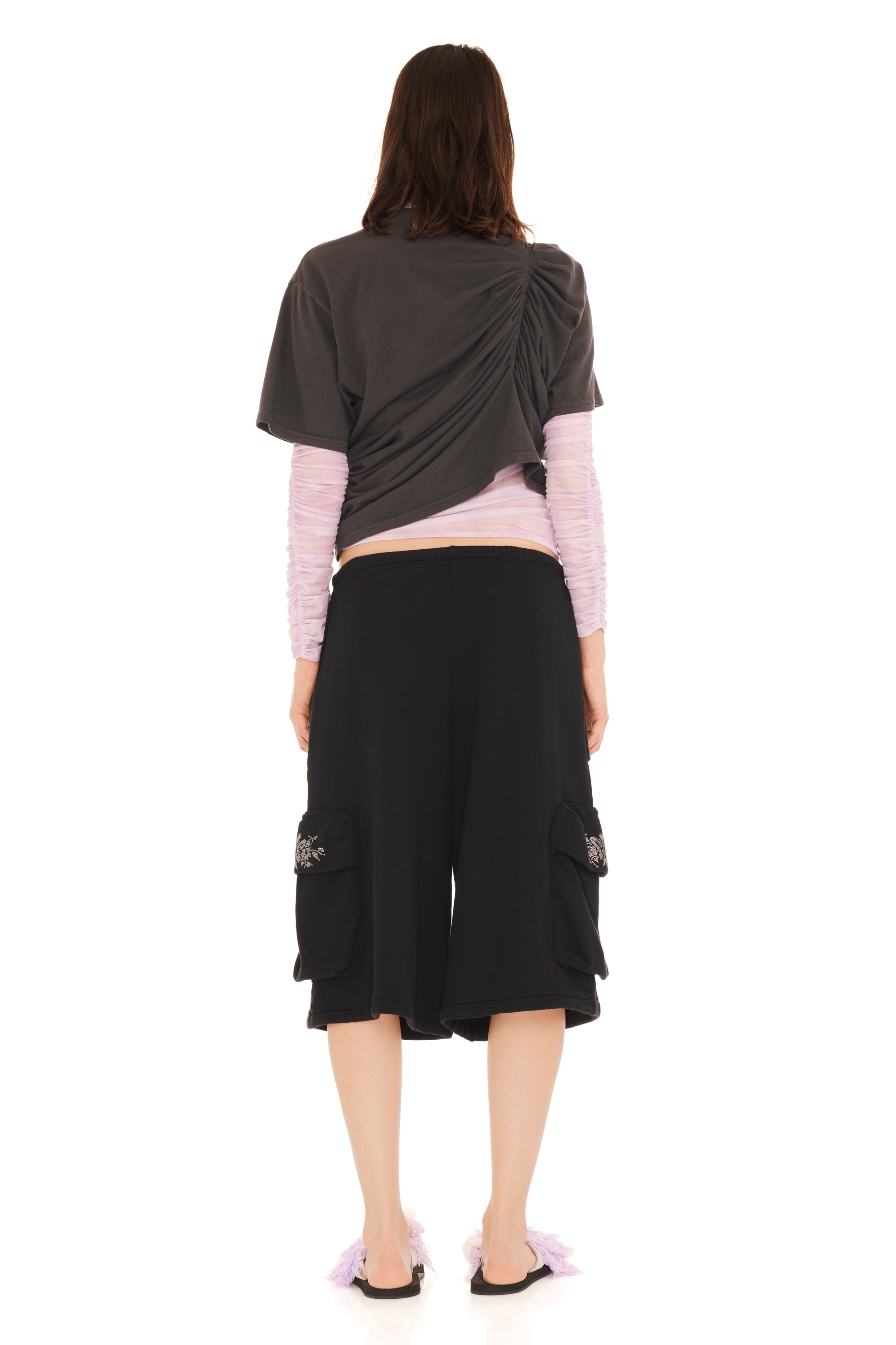 RHINESTONE BLACK CARGO SWEATSHORT