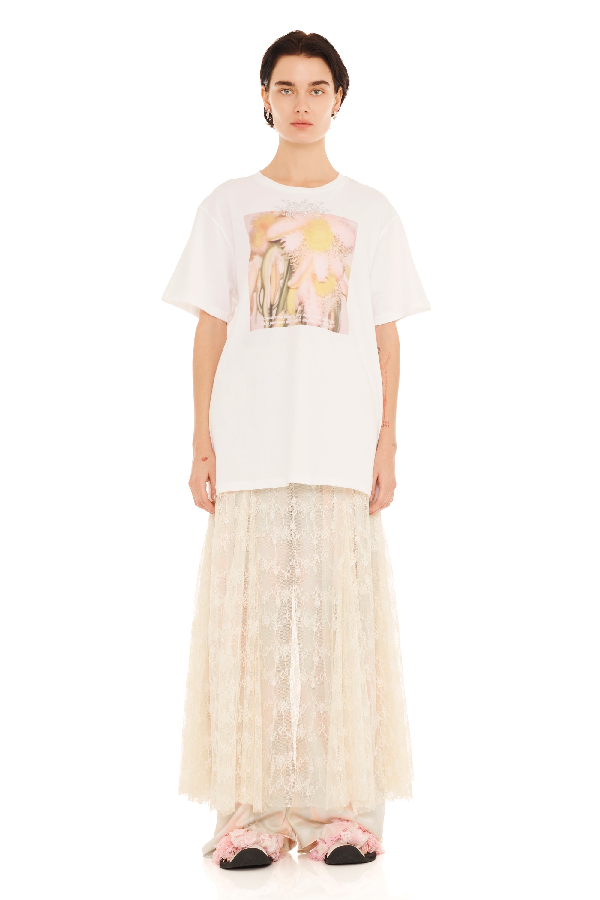 RHINESTONE FLOWER PETAL GRAPHIC TEE