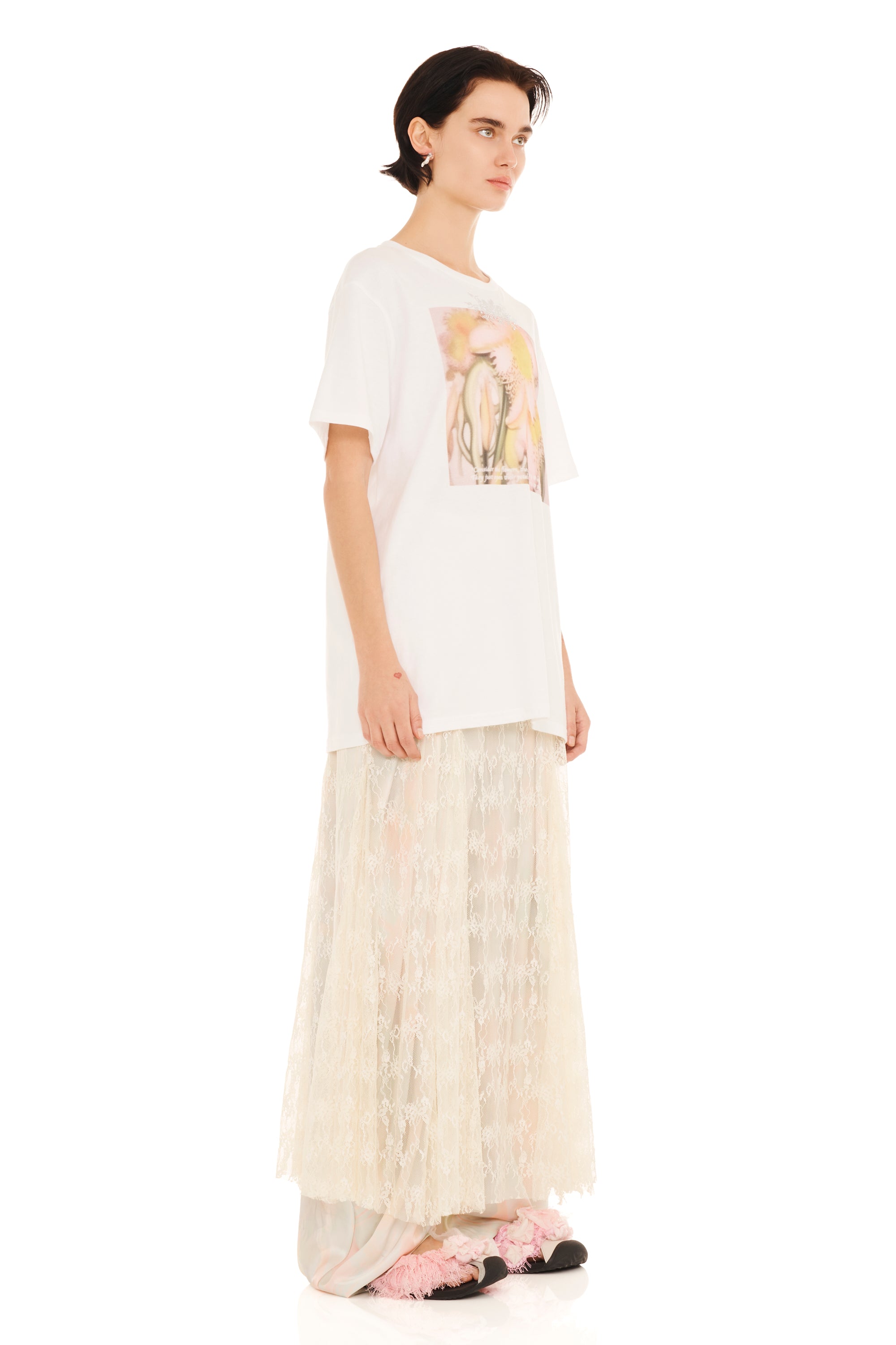 RHINESTONE FLOWER PETAL GRAPHIC TEE